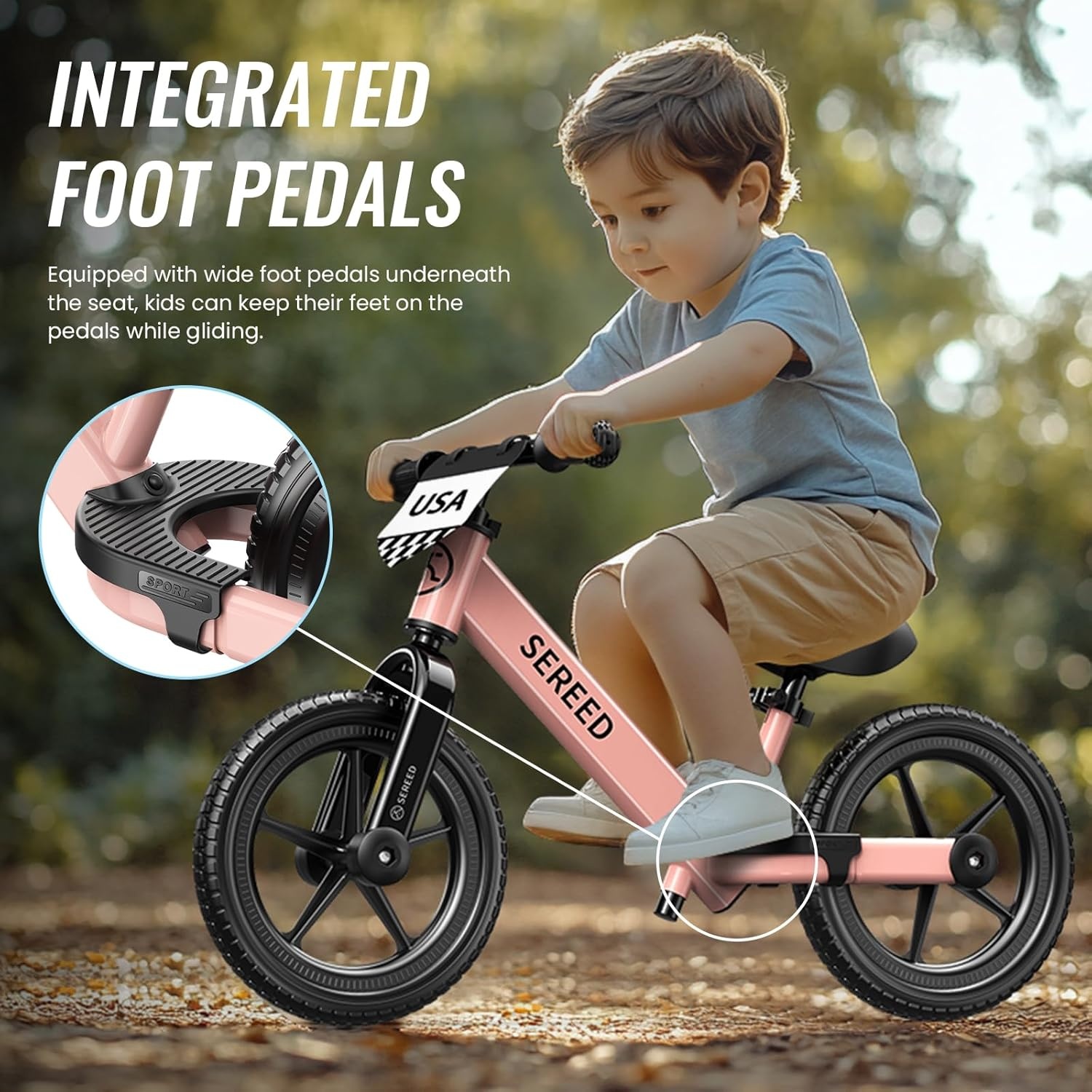 SEREED Toddler Balance Bike 2 Year Old, No Pedal Kids Bicycle Toys for 2-5 Years Old, Tool-Free Adjustment, Customize Plate with Stickers, Gift for 2-3 Boys Girls (White)(Pink)