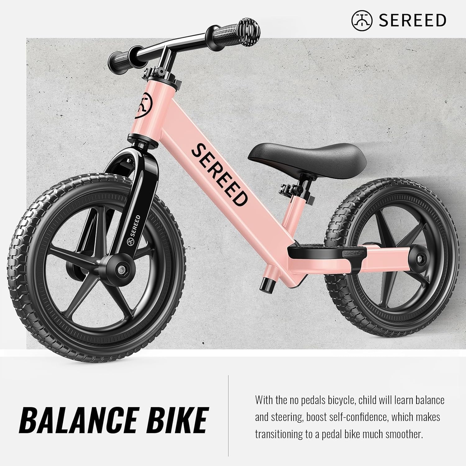 SEREED Toddler Balance Bike 2 Year Old, No Pedal Kids Bicycle Toys for 2-5 Years Old, Tool-Free Adjustment, Customize Plate with Stickers, Gift for 2-3 Boys Girls (White)(Pink) - view 8