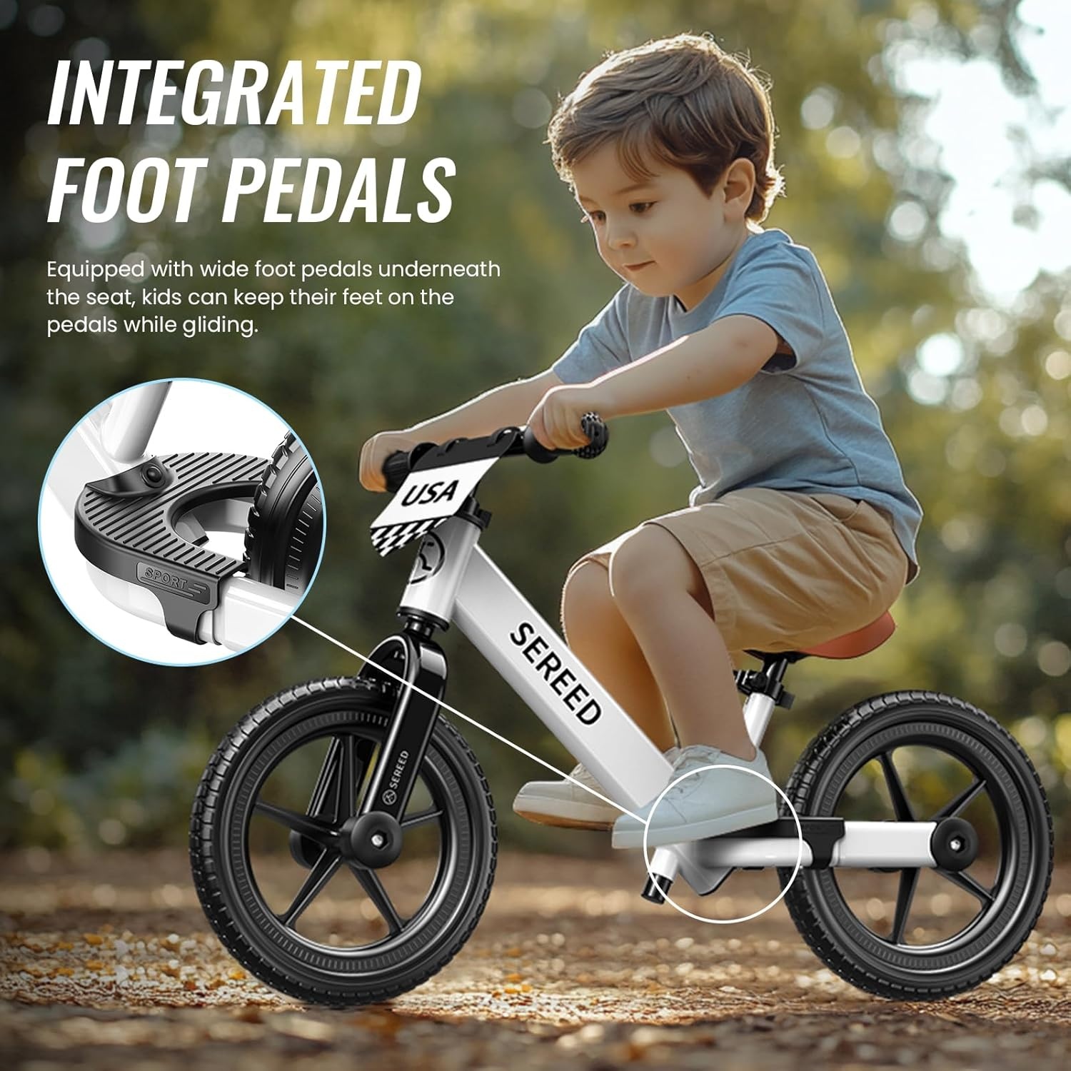 SEREED Toddler Balance Bike 2 Year Old, No Pedal Kids Bicycle Toys for 2-5 Years Old, Tool-Free Adjustment, Customize Plate with Stickers, Gift for 2-3 Boys Girls (White)(White)