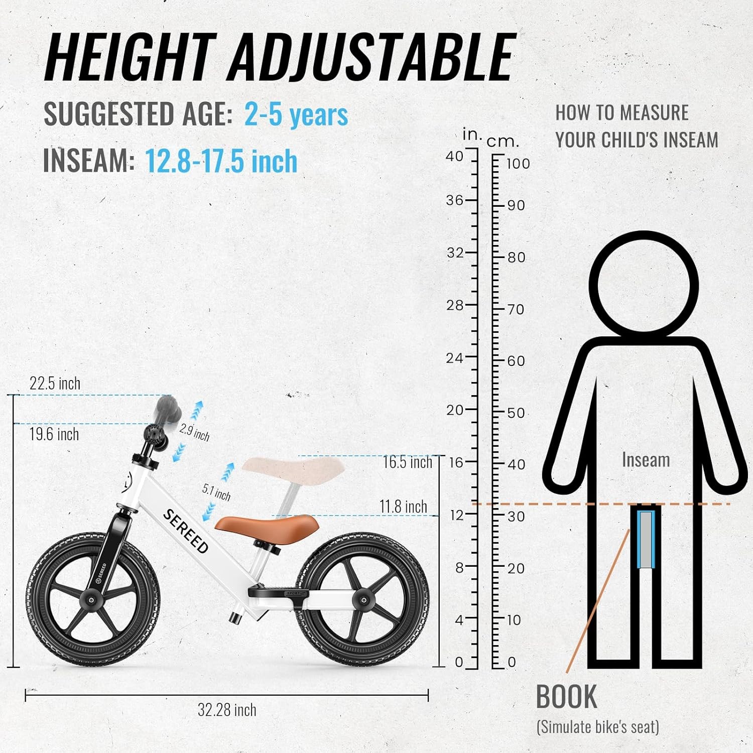 SEREED Toddler Balance Bike 2 Year Old, No Pedal Kids Bicycle Toys for 2-5 Years Old, Tool-Free Adjustment, Customize Plate with Stickers, Gift for 2-3 Boys Girls (White)(White) - view 2