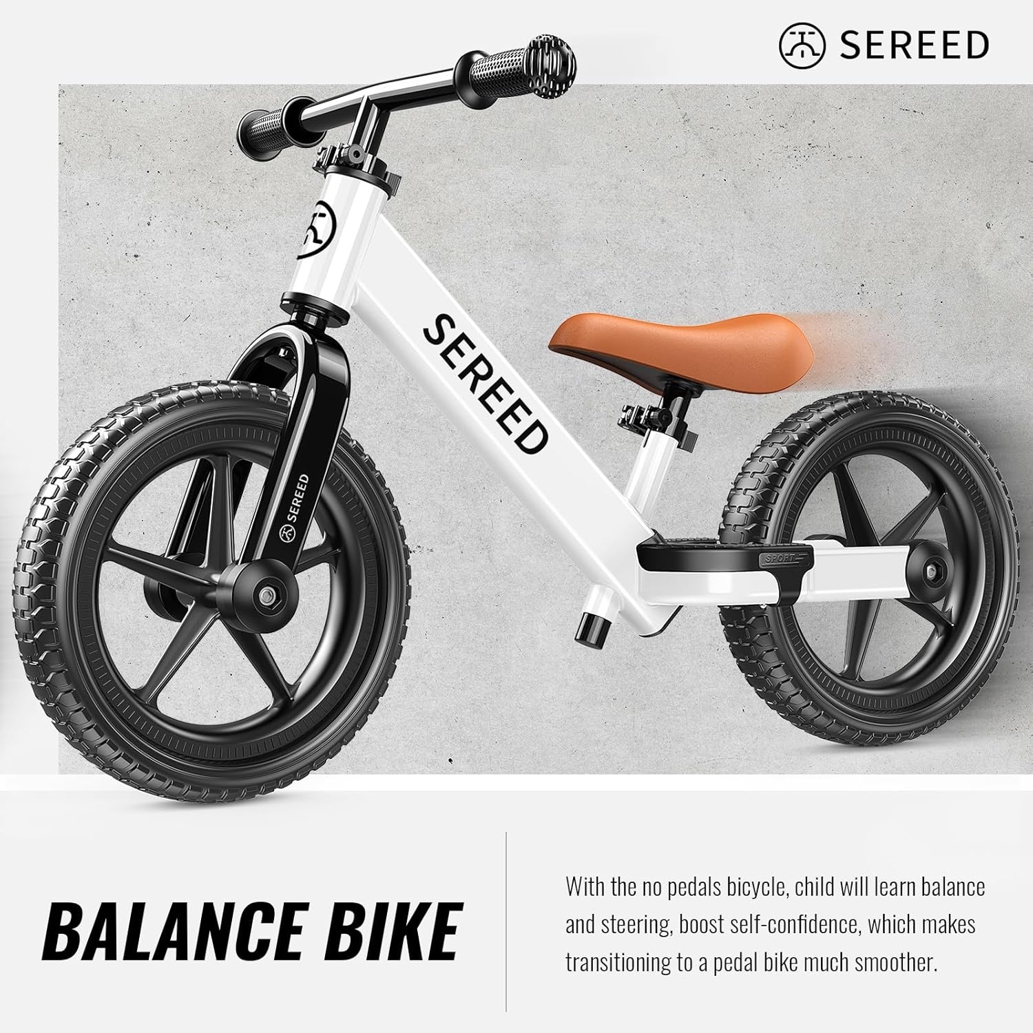 SEREED Toddler Balance Bike 2 Year Old, No Pedal Kids Bicycle Toys for 2-5 Years Old, Tool-Free Adjustment, Customize Plate with Stickers, Gift for 2-3 Boys Girls (White)(White) - view 8