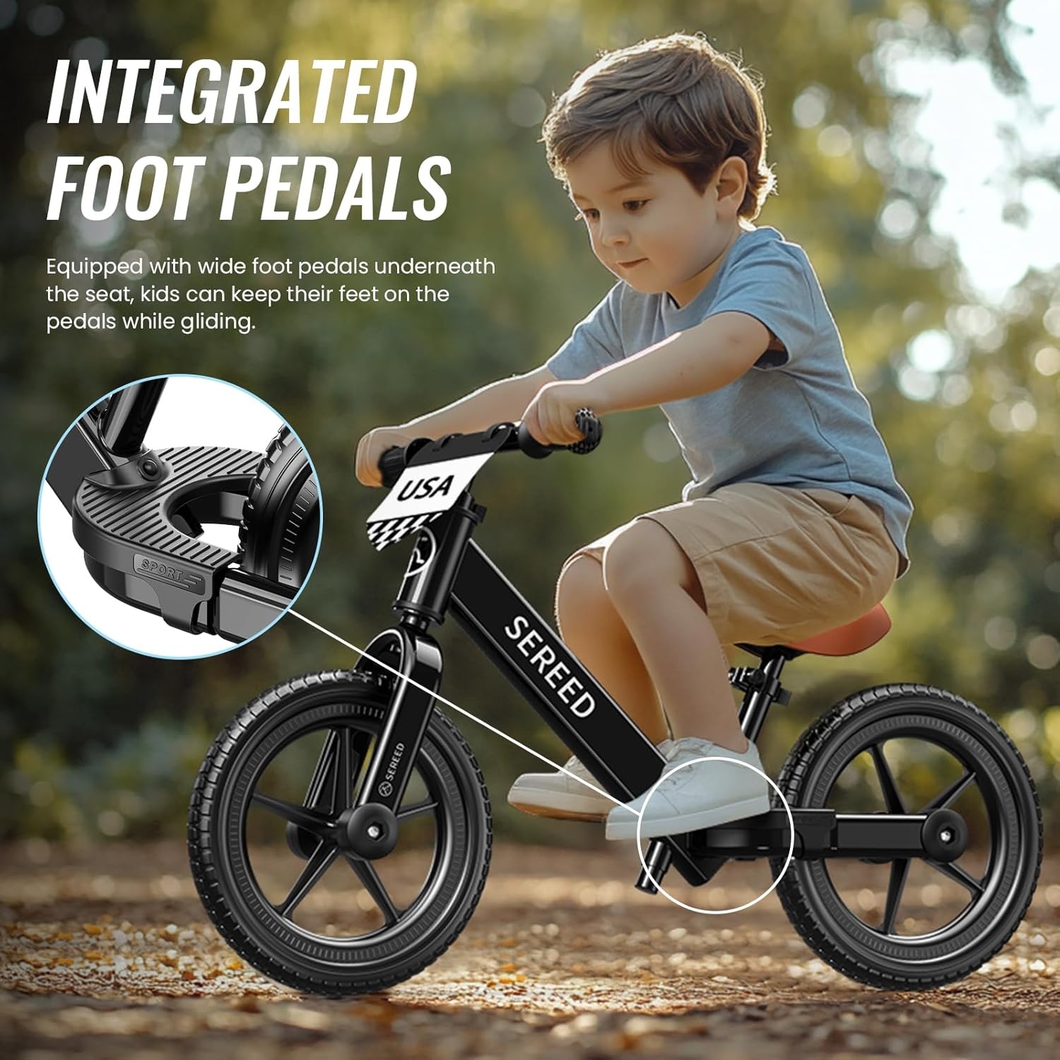 SEREED Toddler Balance Bike 2 Year Old, No Pedal Kids Bicycle Toys for 2-5 Years Old, Tool-Free Adjustment, Customize Plate with Stickers, Gift for 2-3 Boys Girls (White)(Black)