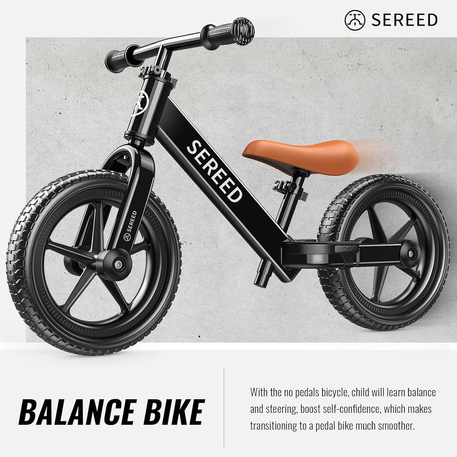 SEREED Toddler Balance Bike 2 Year Old, No Pedal Kids Bicycle Toys for 2-5 Years Old, Tool-Free Adjustment, Customize Plate with Stickers, Gift for 2-3 Boys Girls (White)(Black) - view 8
