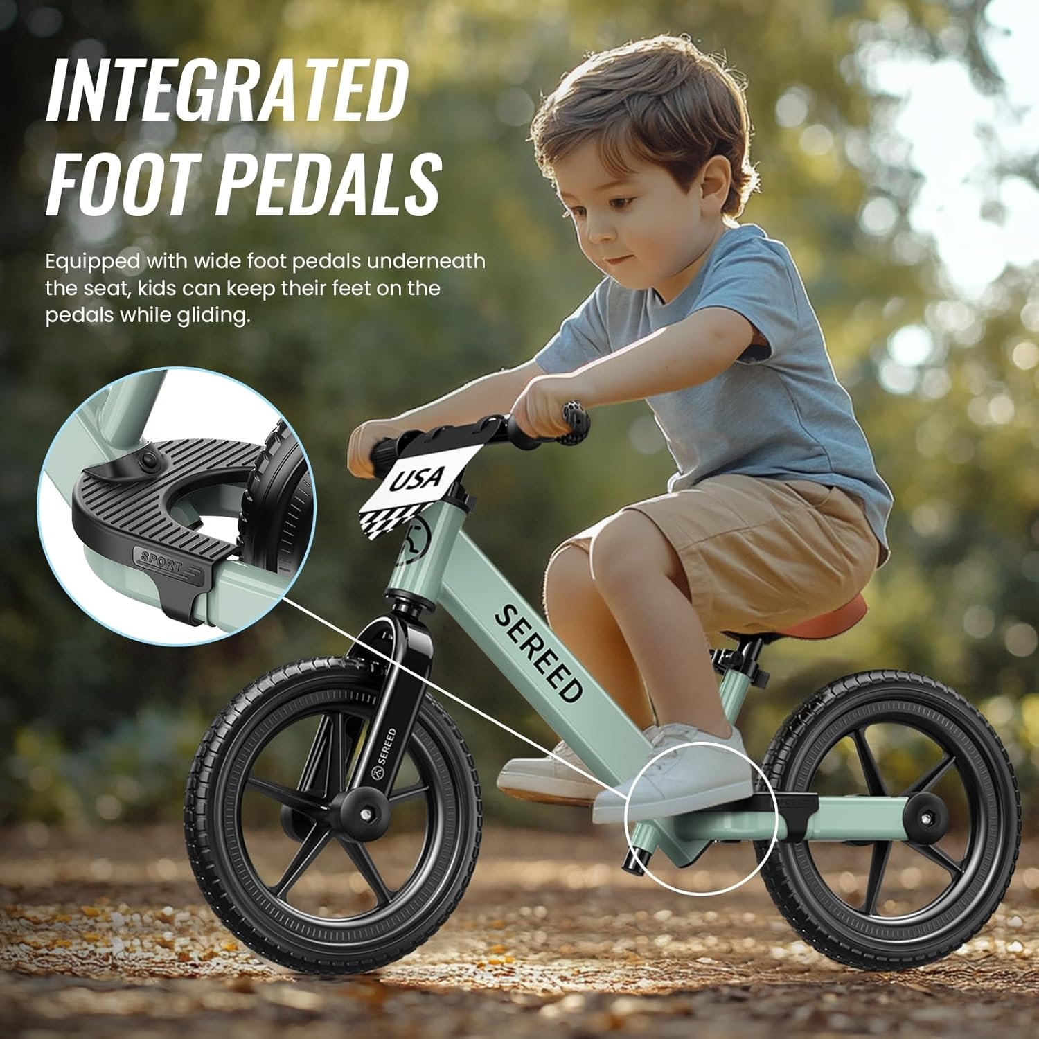 SEREED Toddler Balance Bike 2 Year Old, No Pedal Kids Bicycle Toys for 2-5 Years Old, Tool-Free Adjustment, Customize Plate with Stickers, Gift for 2-3 Boys Girls (White)(Mint Green)