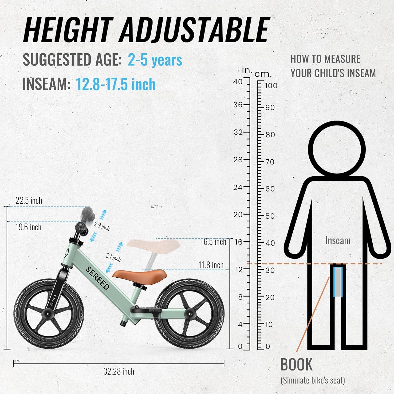 SEREED Toddler Balance Bike 2 Year Old, No Pedal Kids Bicycle Toys for 2-5 Years Old, Tool-Free Adjustment, Customize Plate with Stickers, Gift for 2-3 Boys Girls (White)(Mint Green) - view 2