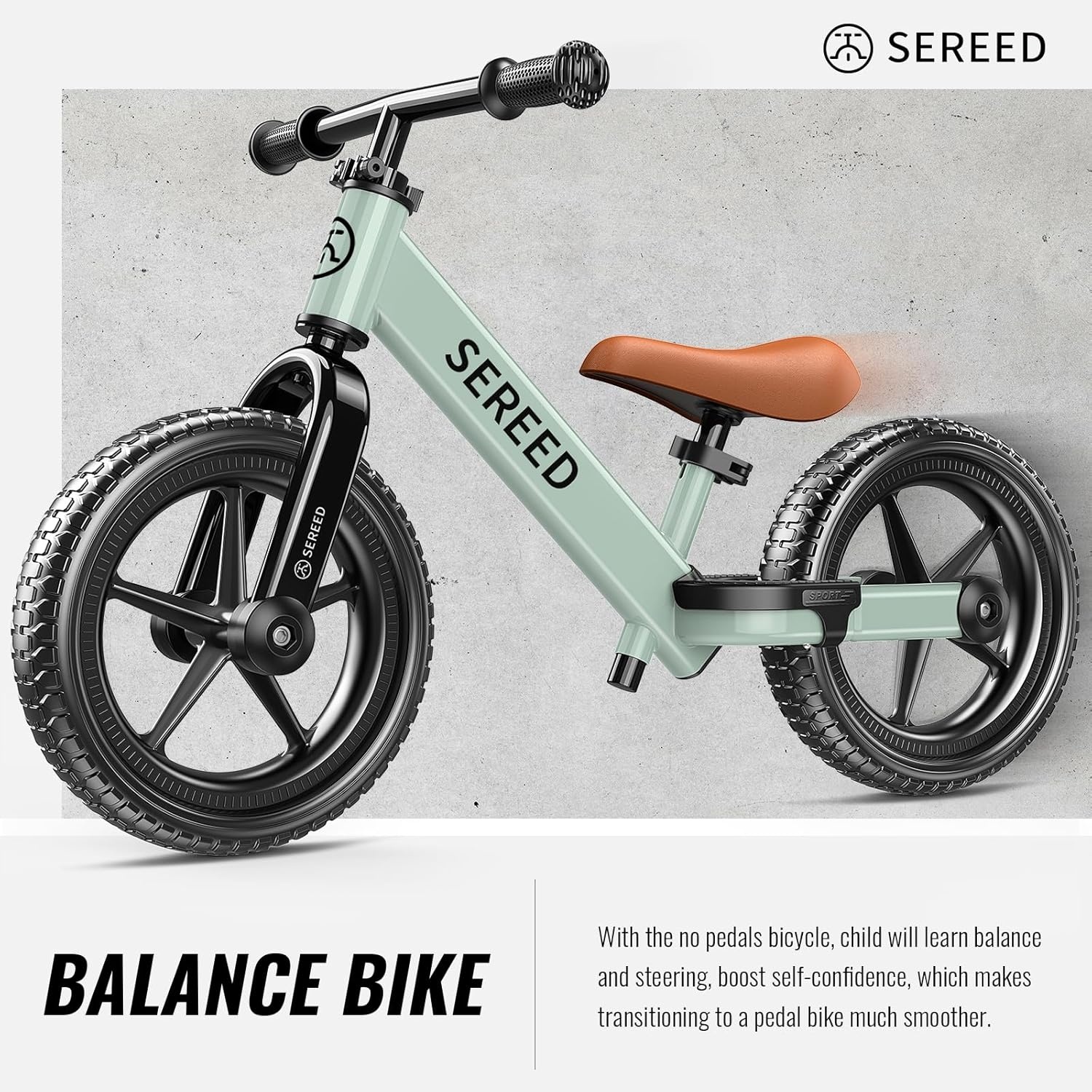 SEREED Toddler Balance Bike 2 Year Old, No Pedal Kids Bicycle Toys for 2-5 Years Old, Tool-Free Adjustment, Customize Plate with Stickers, Gift for 2-3 Boys Girls (White)(Mint Green) - view 8