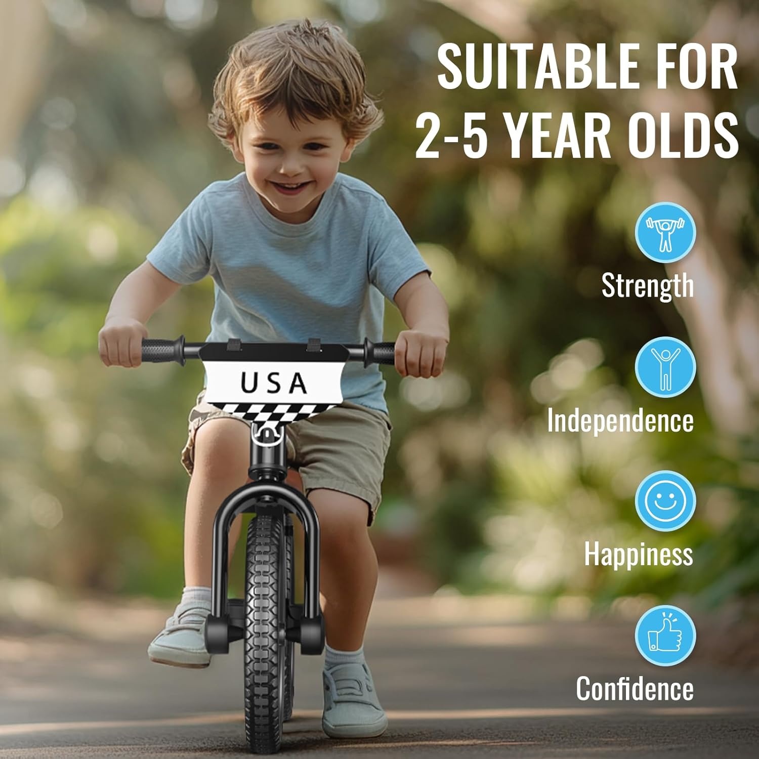 SEREED Toddler Balance Bike 2 Year Old, No Pedal Kids Bicycle Toys for 2-5 Years Old, Tool-Free Adjustment, Customize Plate with Stickers, Gift for 2-3 Boys Girls (White)(Black Lighting) - view 6