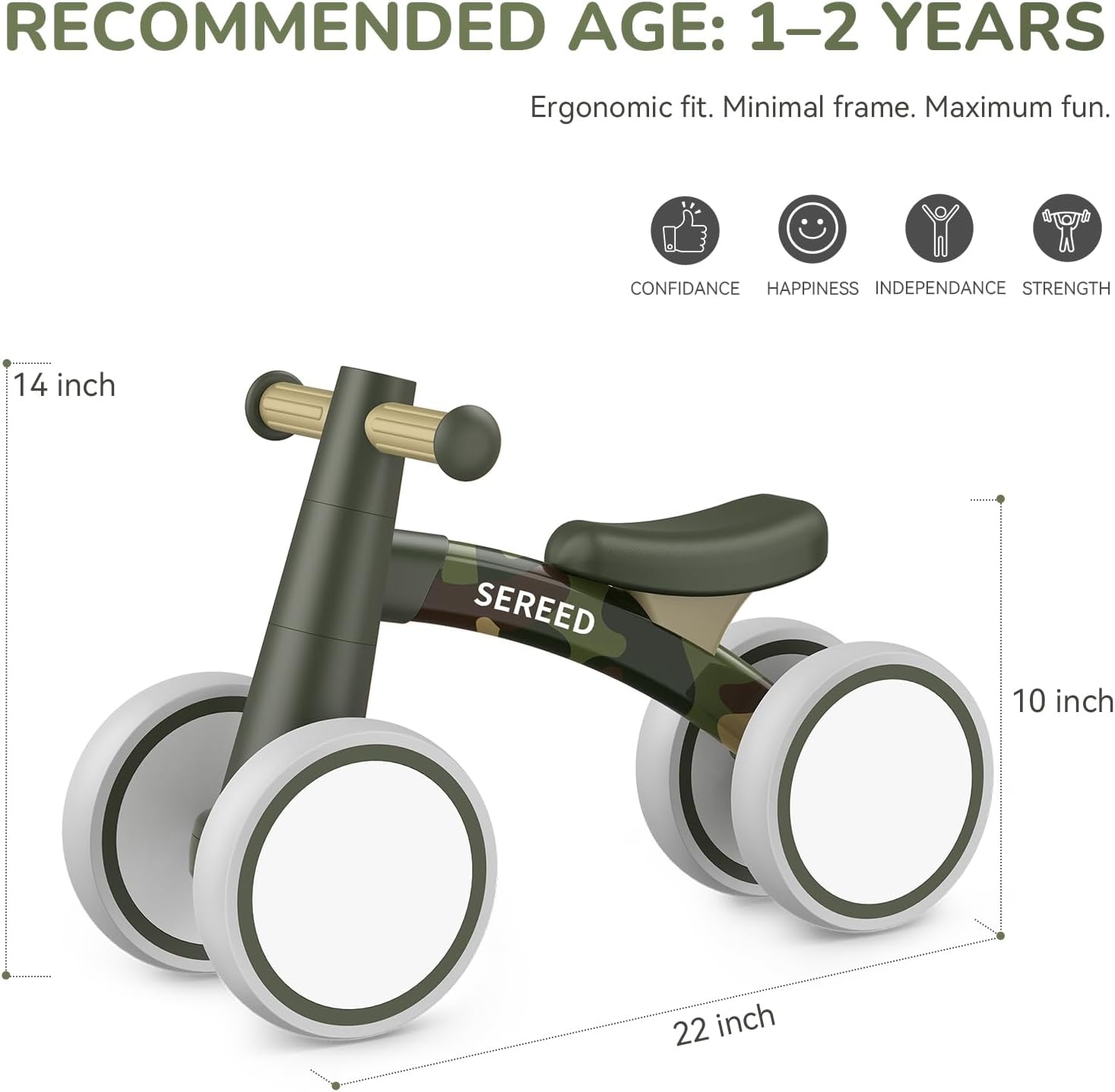 SEREED Baby Balance Bike for 1 Year Old Boys Girls 12-24 Month Toddler Balance Bike, 4 Wheels Toddler First Bike, First Birthday Gifts(Camo) - view 6