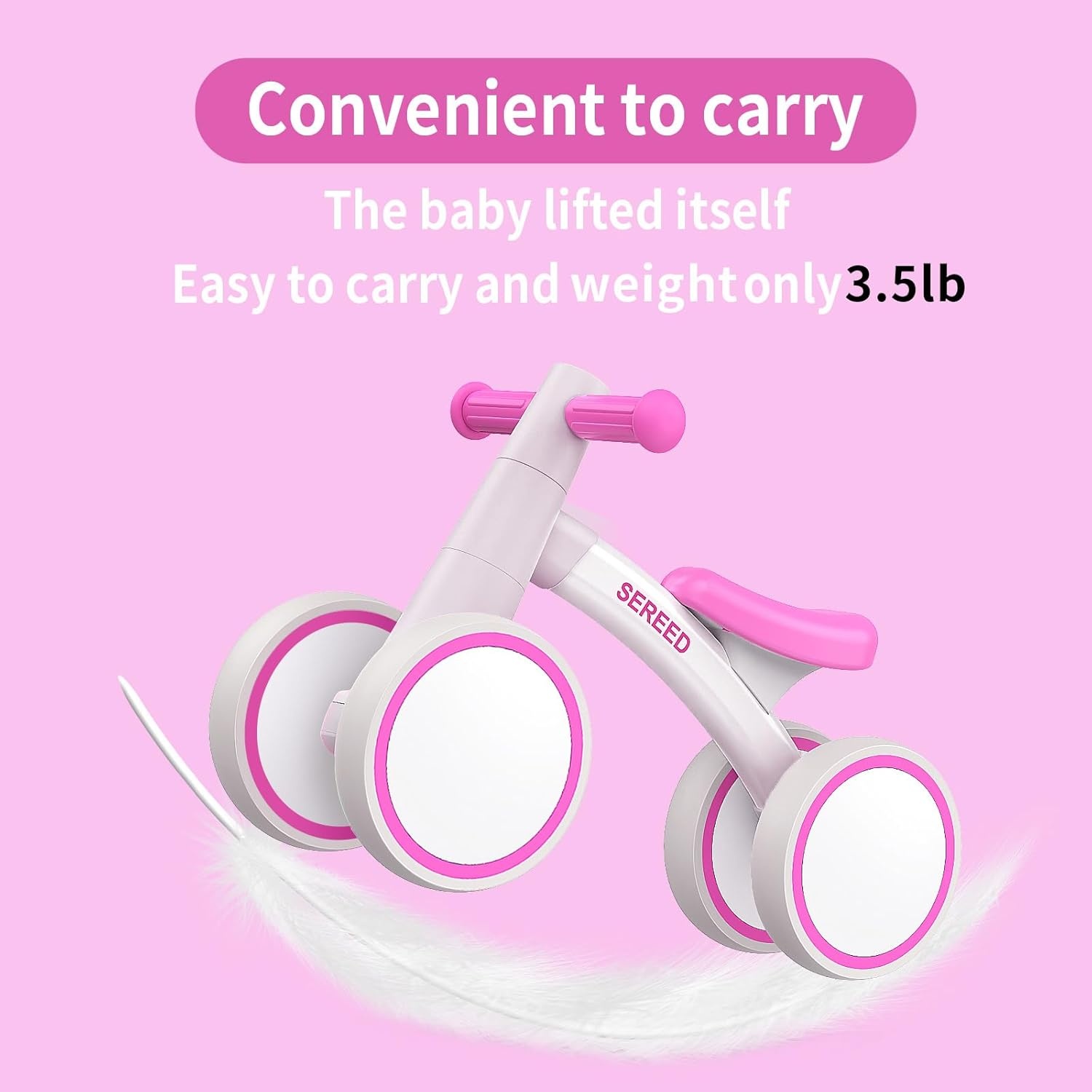 SEREED Baby Balance Bike for 1 Year Old Boys Girls 12-24 Month Toddler Balance Bike, 4 Wheels Toddler First Bike, First Birthday Gifts(Rose red) - view 3