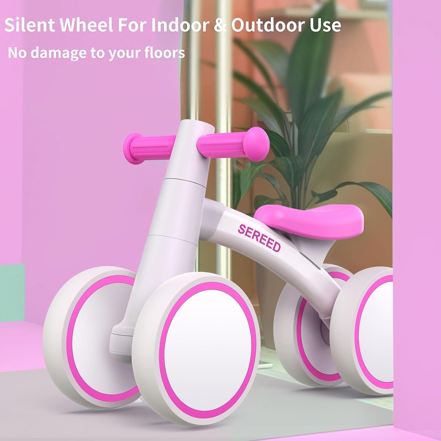 SEREED Baby Balance Bike for 1 Year Old Boys Girls 12-24 Month Toddler Balance Bike, 4 Wheels Toddler First Bike, First Birthday Gifts(Rose red) - view 4