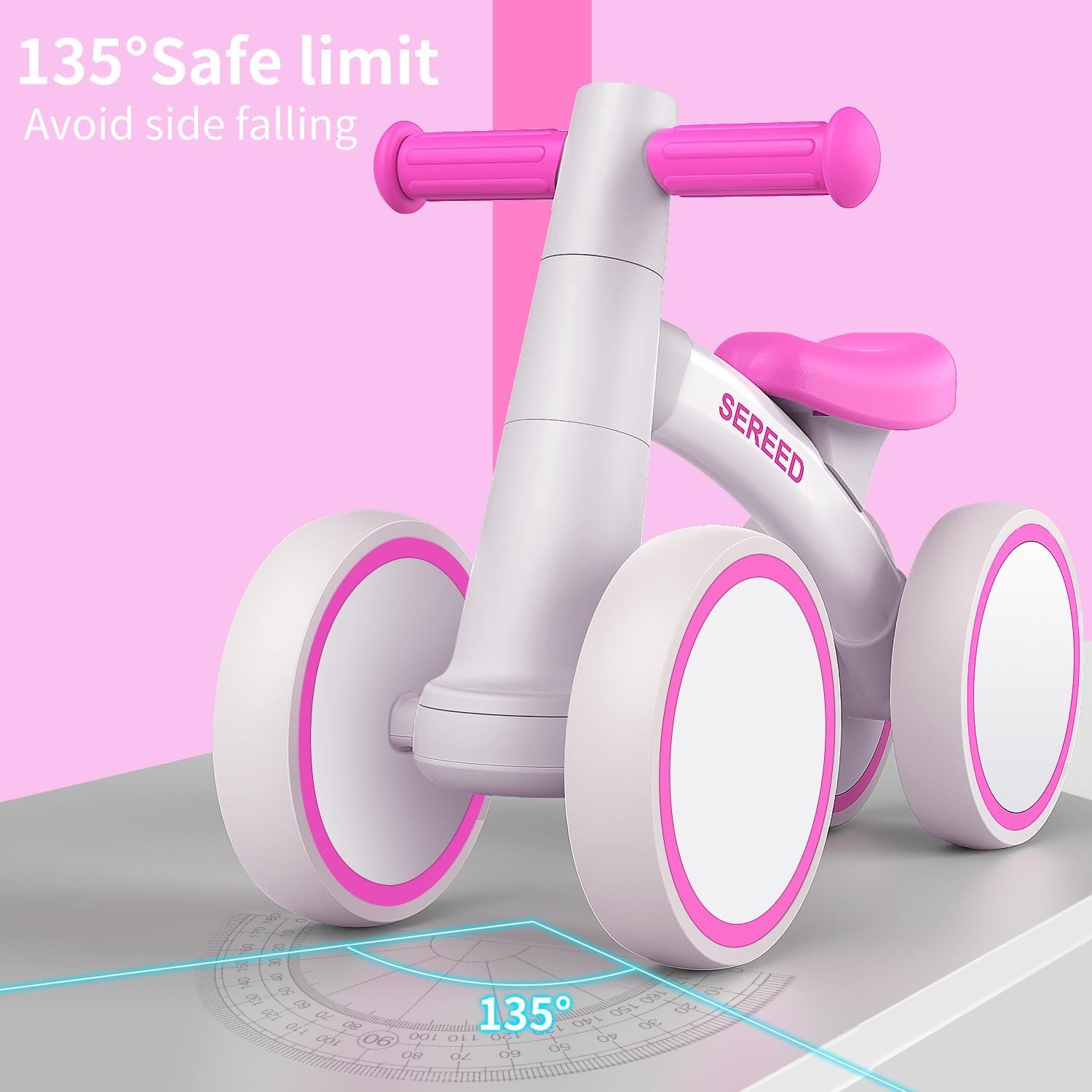 SEREED Baby Balance Bike for 1 Year Old Boys Girls 12-24 Month Toddler Balance Bike, 4 Wheels Toddler First Bike, First Birthday Gifts(Rose red) - view 6