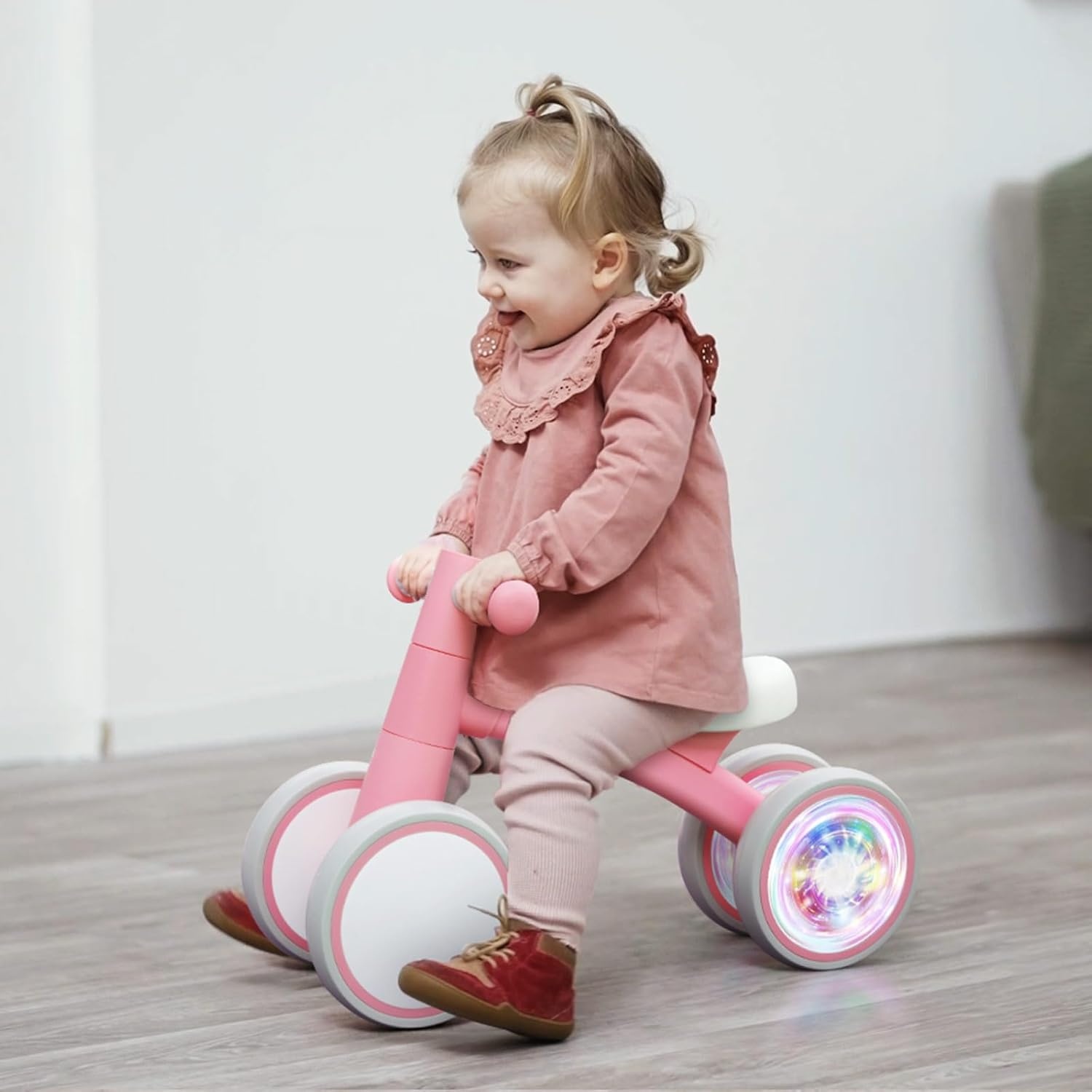 SEREED Colorful Lighting Baby Balance Bike, Toys for 1 Year Old Boys Girls, 12-24 Month Toddler Balance Bike with 4 Silence Wheels, First Birthday Gift (Green)(Pink) - view 7