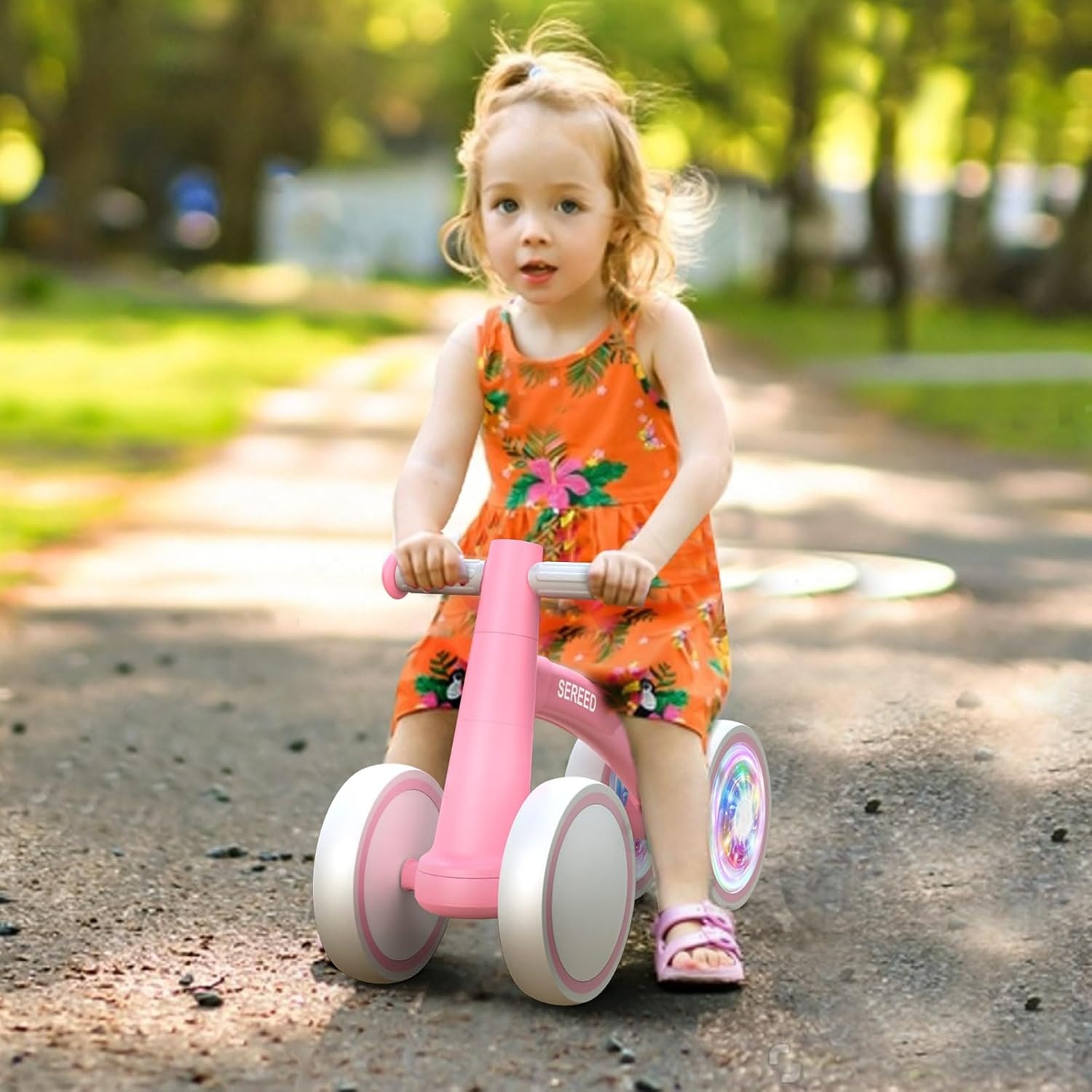 SEREED Colorful Lighting Baby Balance Bike, Toys for 1 Year Old Boys Girls, 12-24 Month Toddler Balance Bike with 4 Silence Wheels, First Birthday Gift (Green)(Pink) - view 8