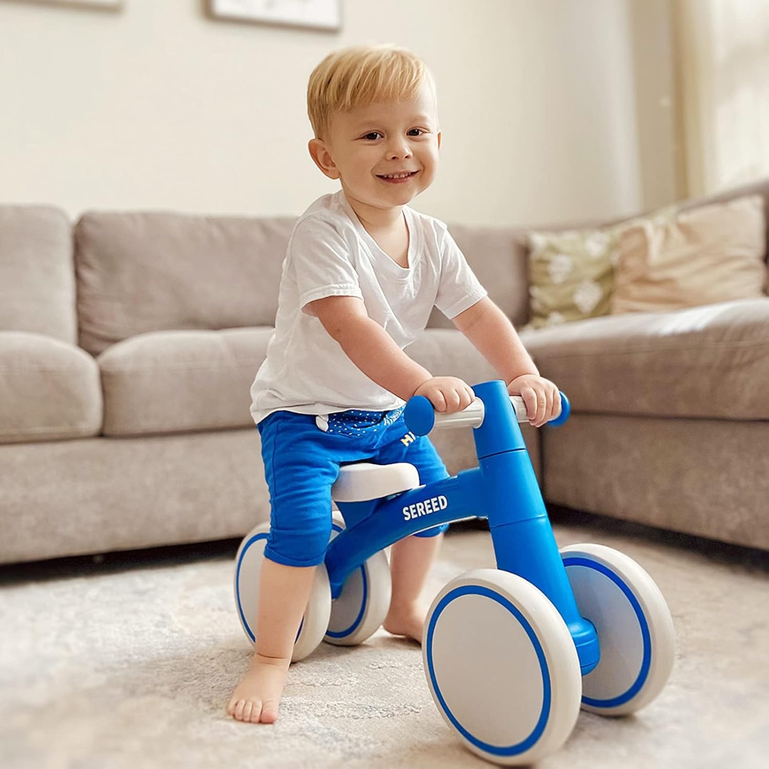 SEREED Baby Balance Bike for 1 Year Old Boys Girls 12-24 Month Toddler Balance Bike, 4 Wheels Toddler First Bike, First Birthday Gifts(Blue New) - view 2