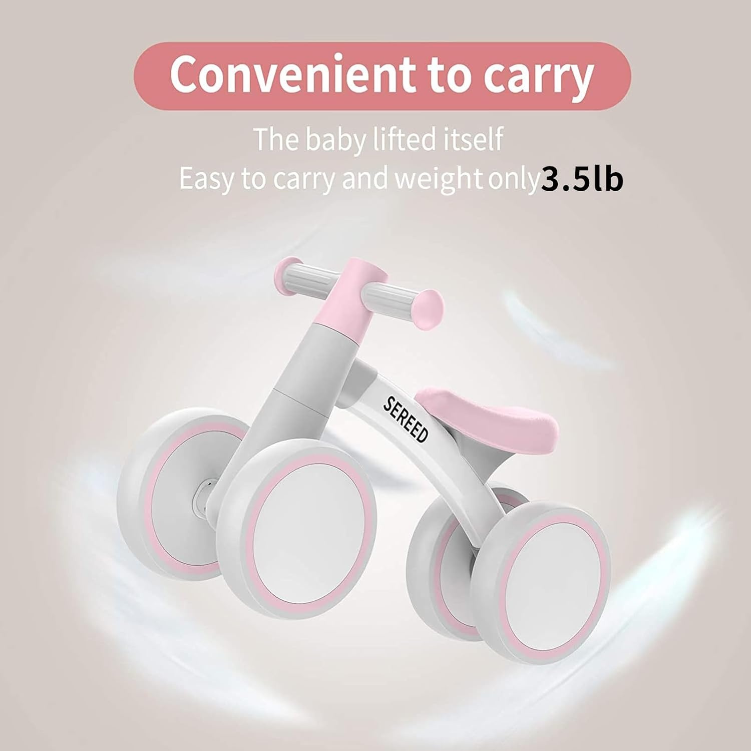 SEREED Baby Balance Bike for 1 Year Old Boys Girls 12-24 Month Toddler Balance Bike, 4 Wheels Toddler First Bike, First Birthday Gifts(Pink) - view 3