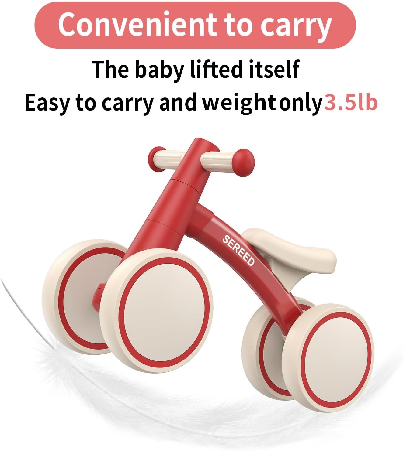 SEREED Baby Balance Bike for 1 Year Old Boys Girls 12-24 Month Toddler Balance Bike, 4 Wheels Toddler First Bike, First Birthday Gifts(Red) - view 3