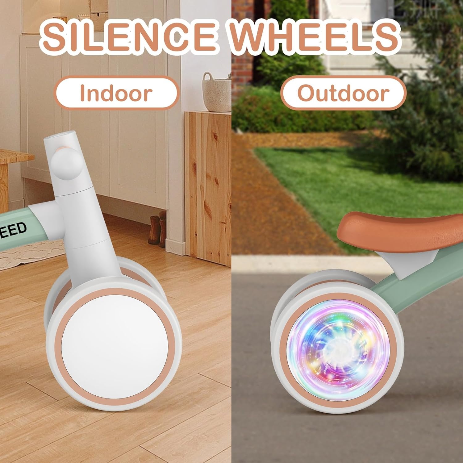 SEREED Colorful Lighting Baby Balance Bike, Toys for 1 Year Old Boys Girls, 12-24 Month Toddler Balance Bike with 4 Silence Wheels, First Birthday Gift (Green)(Green) - view 5