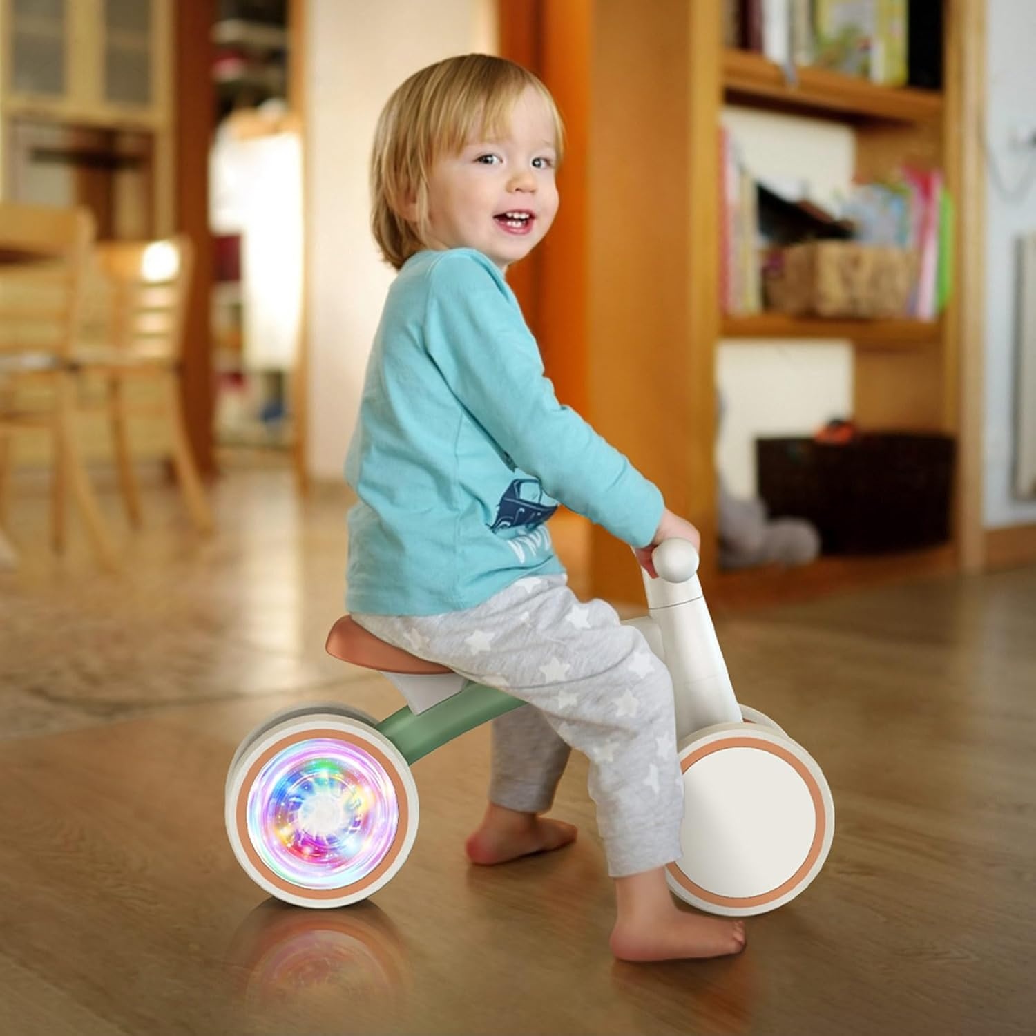 SEREED Colorful Lighting Baby Balance Bike, Toys for 1 Year Old Boys Girls, 12-24 Month Toddler Balance Bike with 4 Silence Wheels, First Birthday Gift (Green)(Green) - view 8