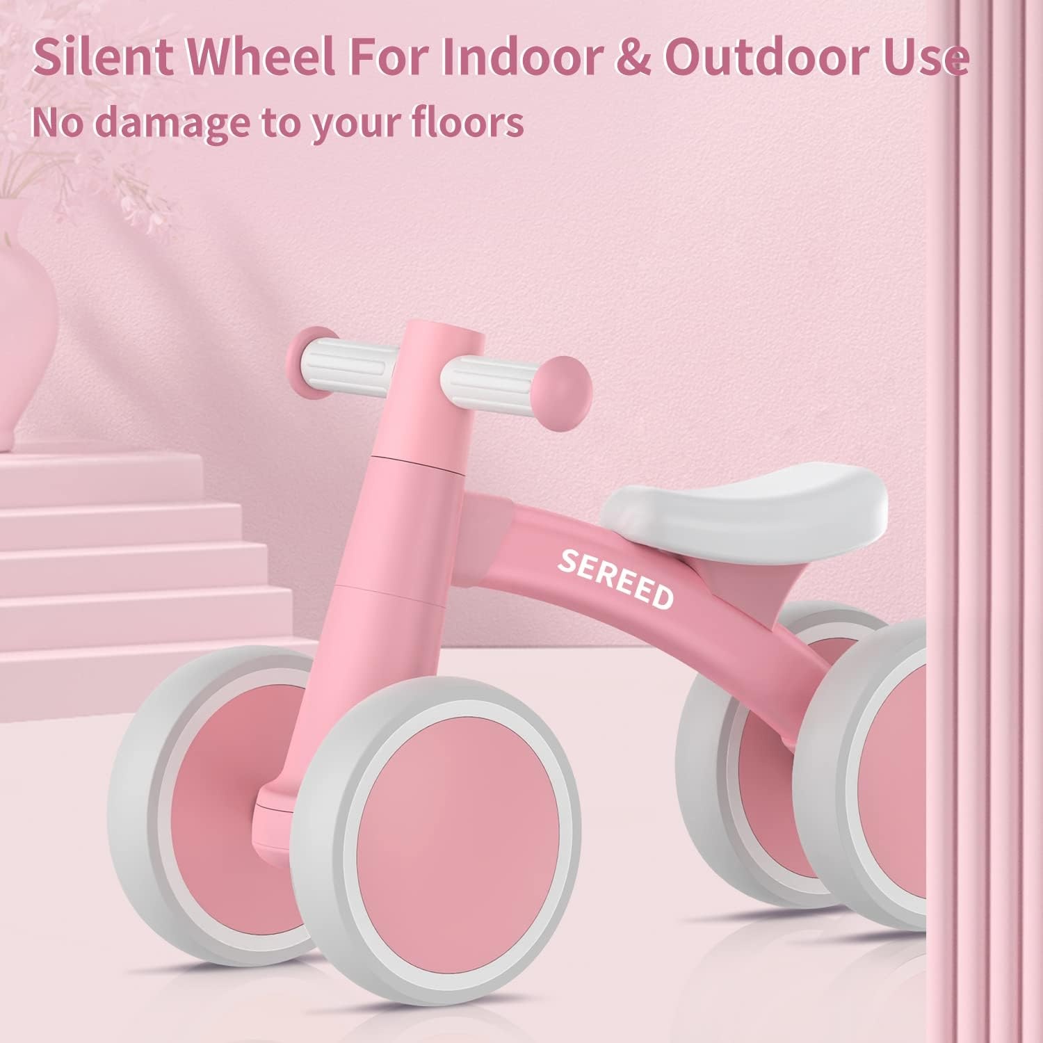 SEREED Baby Balance Bike for 1 Year Old Boys Girls 12-24 Month Toddler Balance Bike, 4 Wheels Toddler First Bike, First Birthday Gifts(Pink New) - view 4