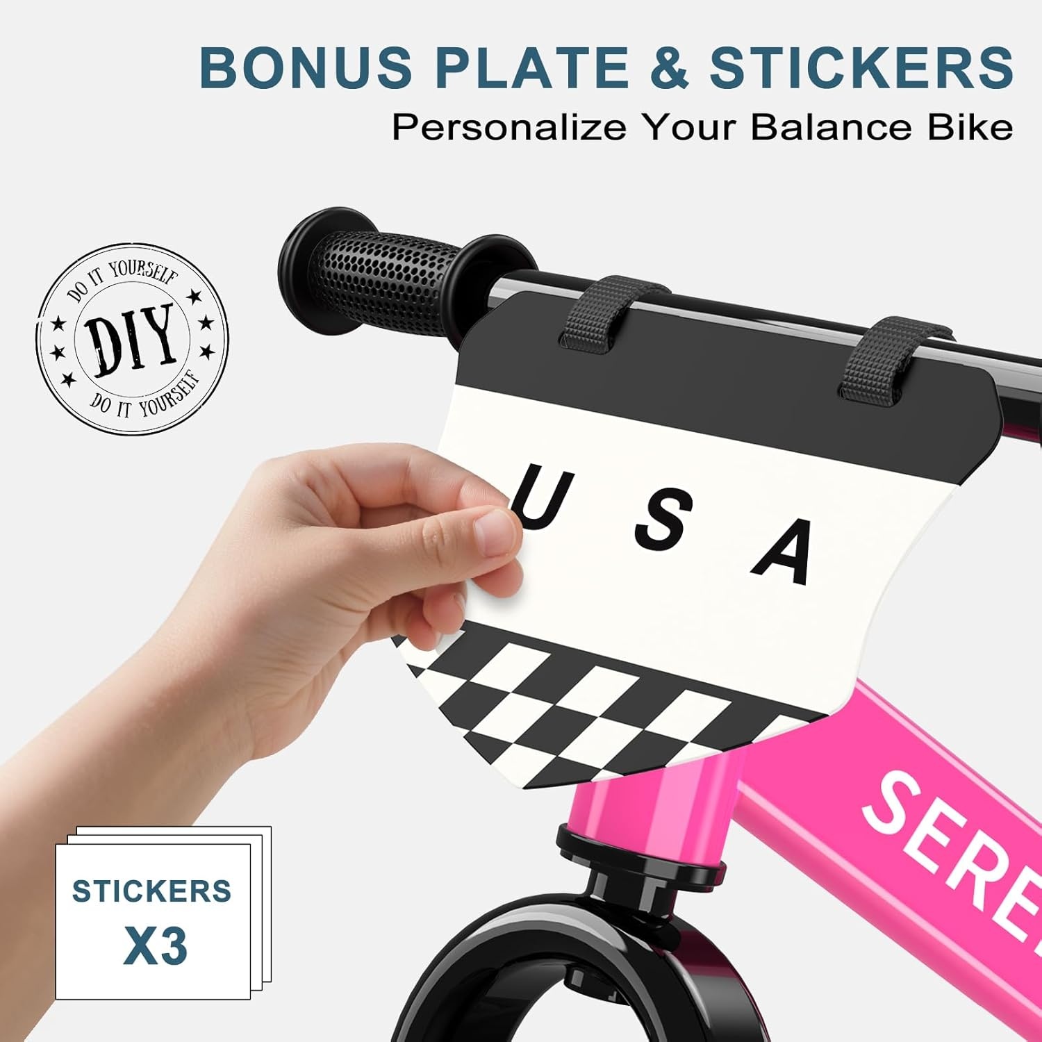 SEREED Toddler Balance Bike 2 Year Old, No Pedal Kids Toy Bike for 2-5 Years Old, Tool-Free Adjustment, Gift for 2-3 Girls, Customize Plate with 3pcs Stickers (Black)(Rose Pink)
