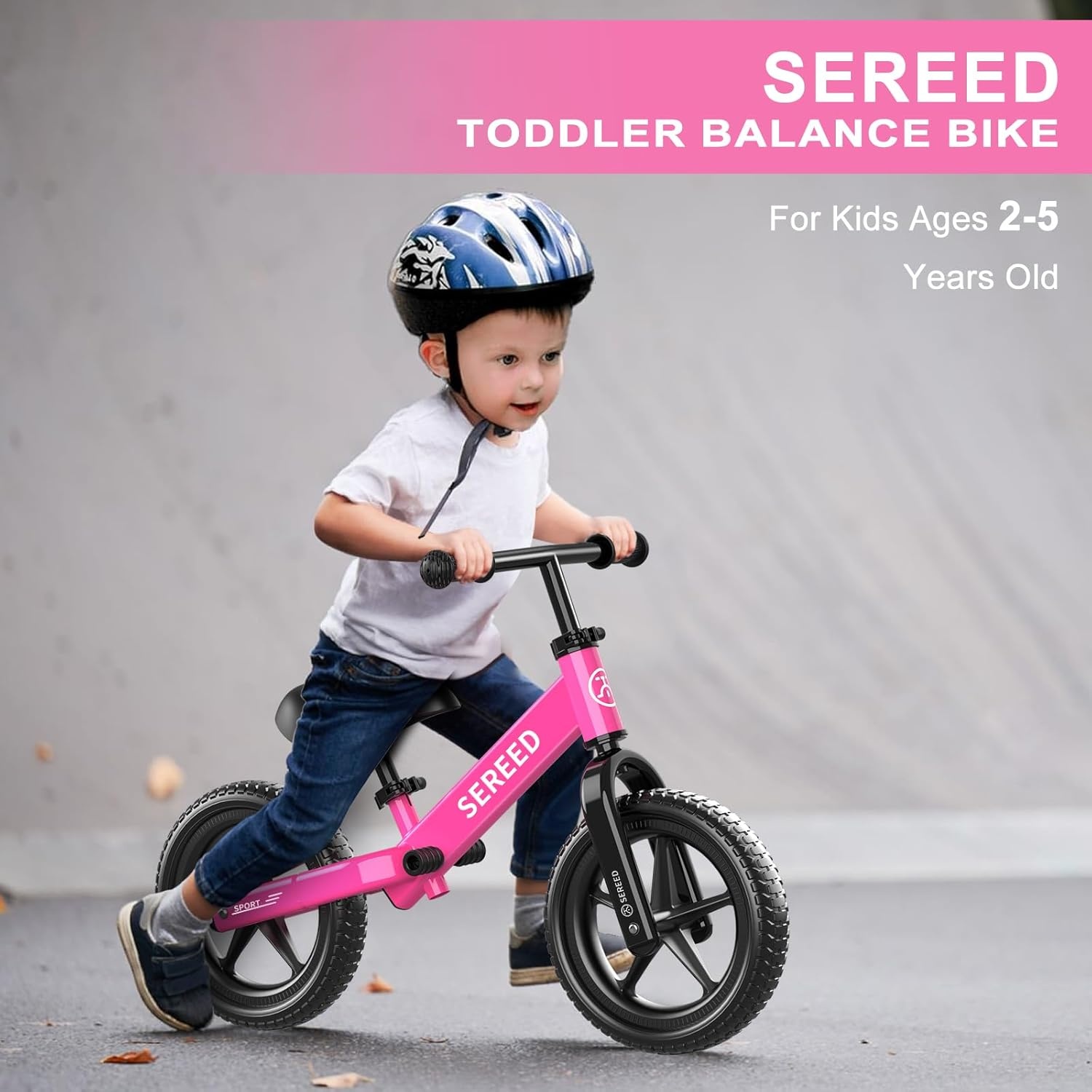 SEREED Toddler Balance Bike 2 Year Old, No Pedal Kids Toy Bike for 2-5 Years Old, Tool-Free Adjustment, Gift for 2-3 Girls, Customize Plate with 3pcs Stickers (Black)(Rose Pink) - view 3