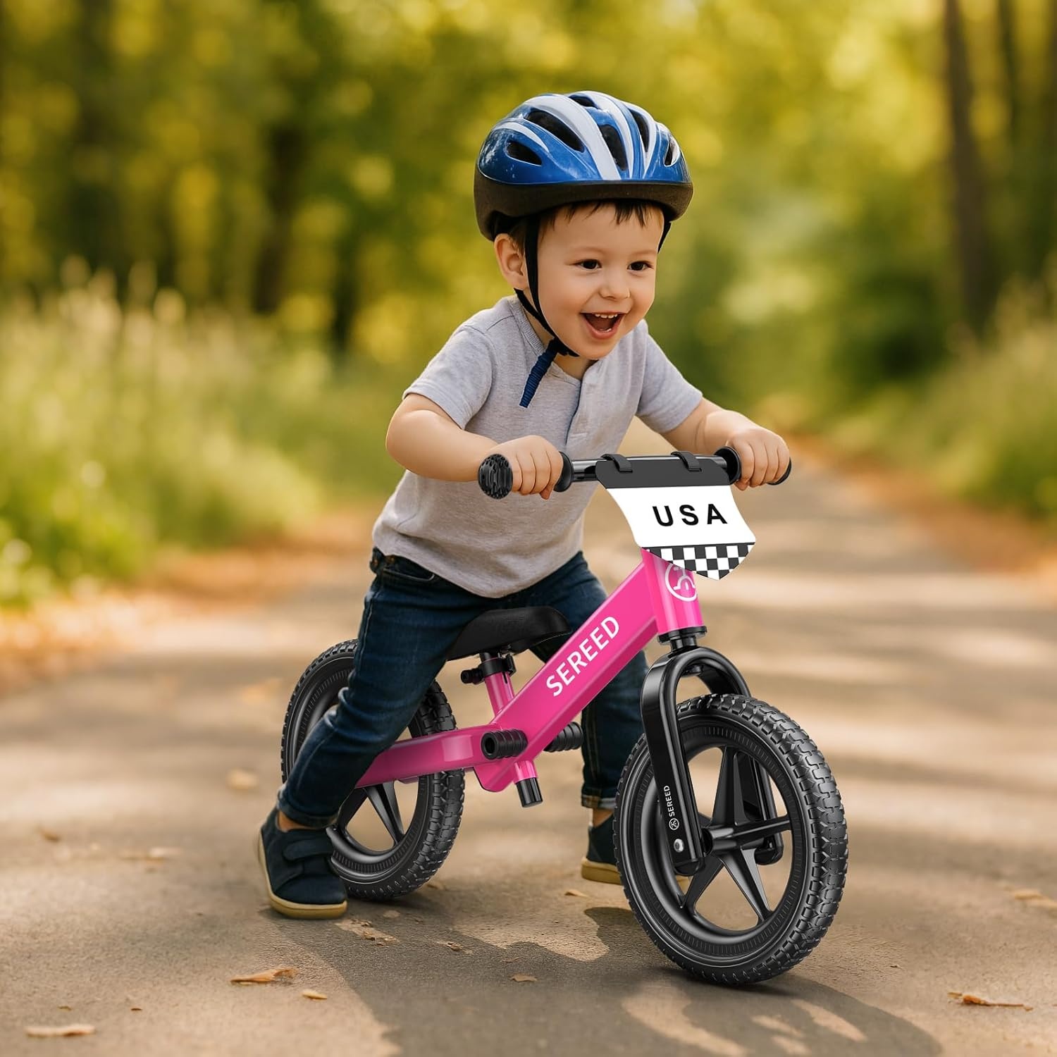 SEREED Toddler Balance Bike 2 Year Old, No Pedal Kids Toy Bike for 2-5 Years Old, Tool-Free Adjustment, Gift for 2-3 Girls, Customize Plate with 3pcs Stickers (Black)(Rose Pink) - view 7