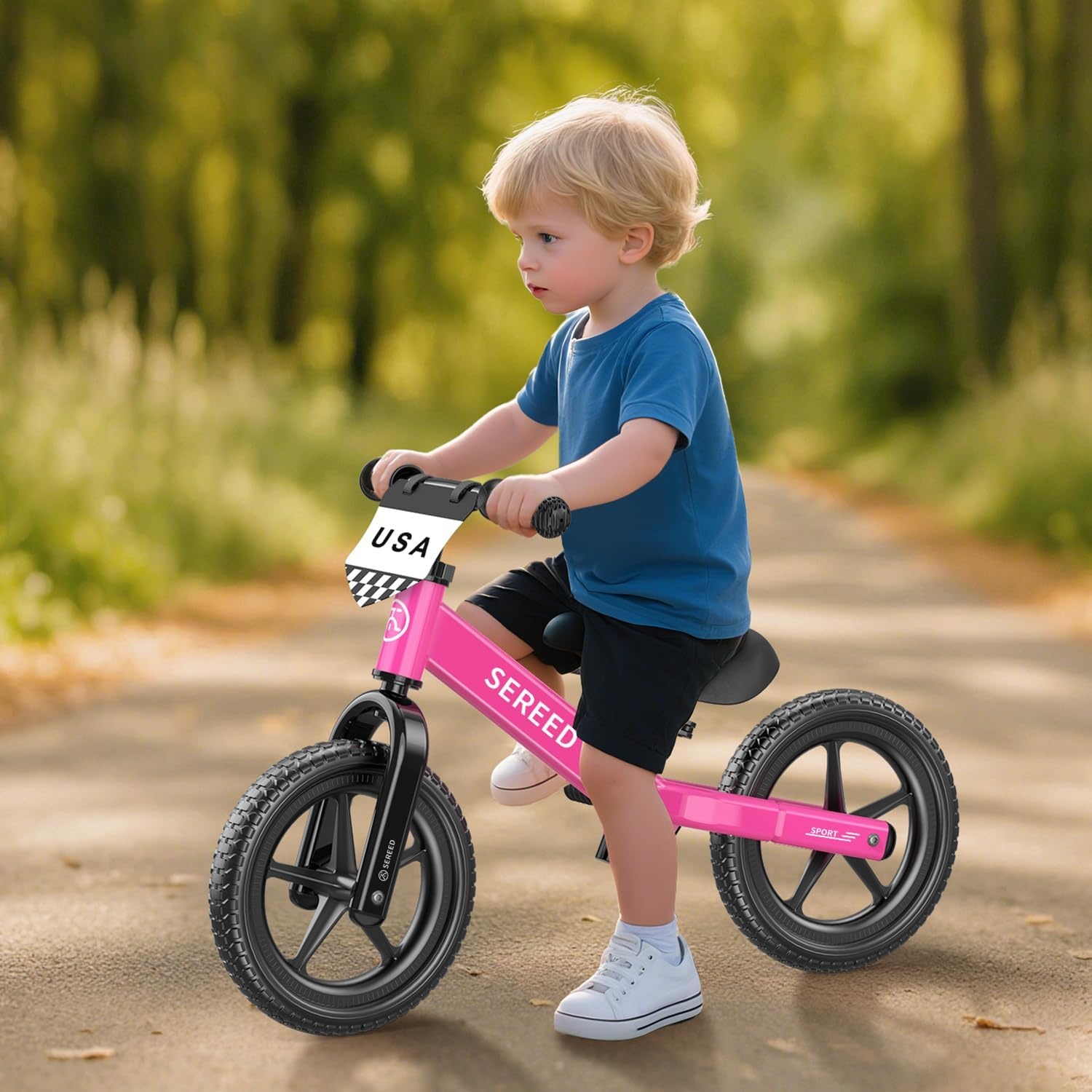 SEREED Toddler Balance Bike 2 Year Old, No Pedal Kids Toy Bike for 2-5 Years Old, Tool-Free Adjustment, Gift for 2-3 Girls, Customize Plate with 3pcs Stickers (Black)(Rose Pink) - view 8