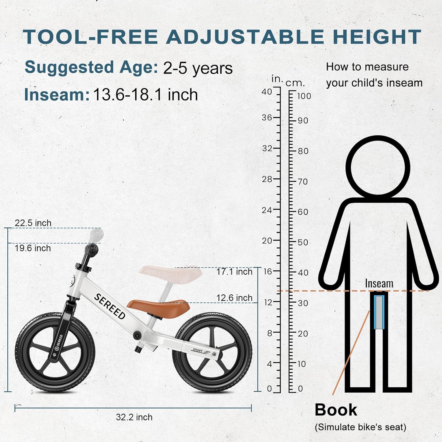 SEREED Toddler Balance Bike 2 Year Old, No Pedal Kids Toy Bike for 2-5 Years Old, Tool-Free Adjustment, Gift for 2-3 Girls, Customize Plate with 3pcs Stickers (Black)(White) - view 2