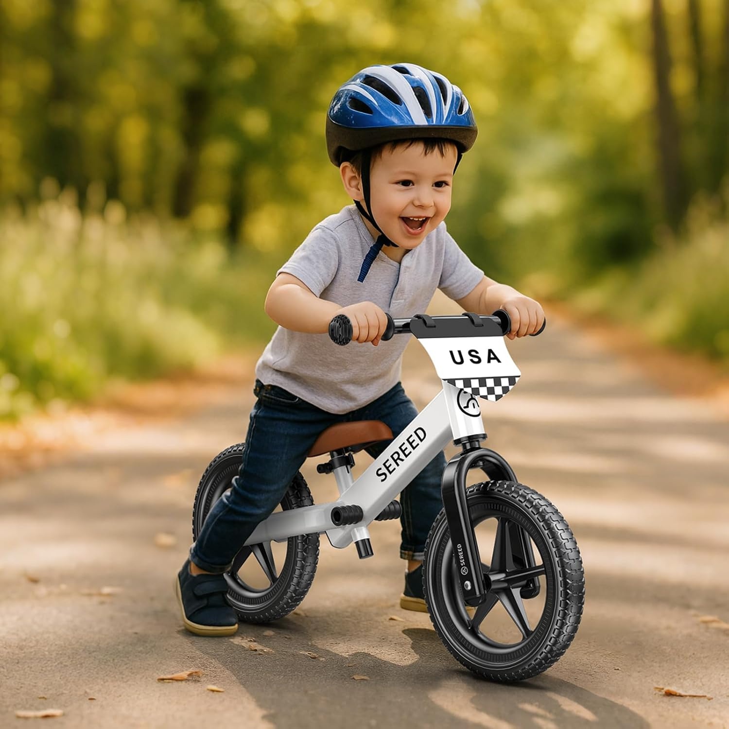 SEREED Toddler Balance Bike 2 Year Old, No Pedal Kids Toy Bike for 2-5 Years Old, Tool-Free Adjustment, Gift for 2-3 Girls, Customize Plate with 3pcs Stickers (Black)(White) - view 7
