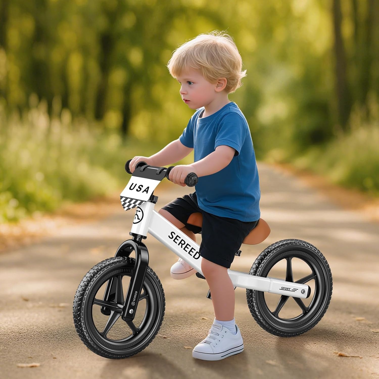 SEREED Toddler Balance Bike 2 Year Old, No Pedal Kids Toy Bike for 2-5 Years Old, Tool-Free Adjustment, Gift for 2-3 Girls, Customize Plate with 3pcs Stickers (Black)(White) - view 8