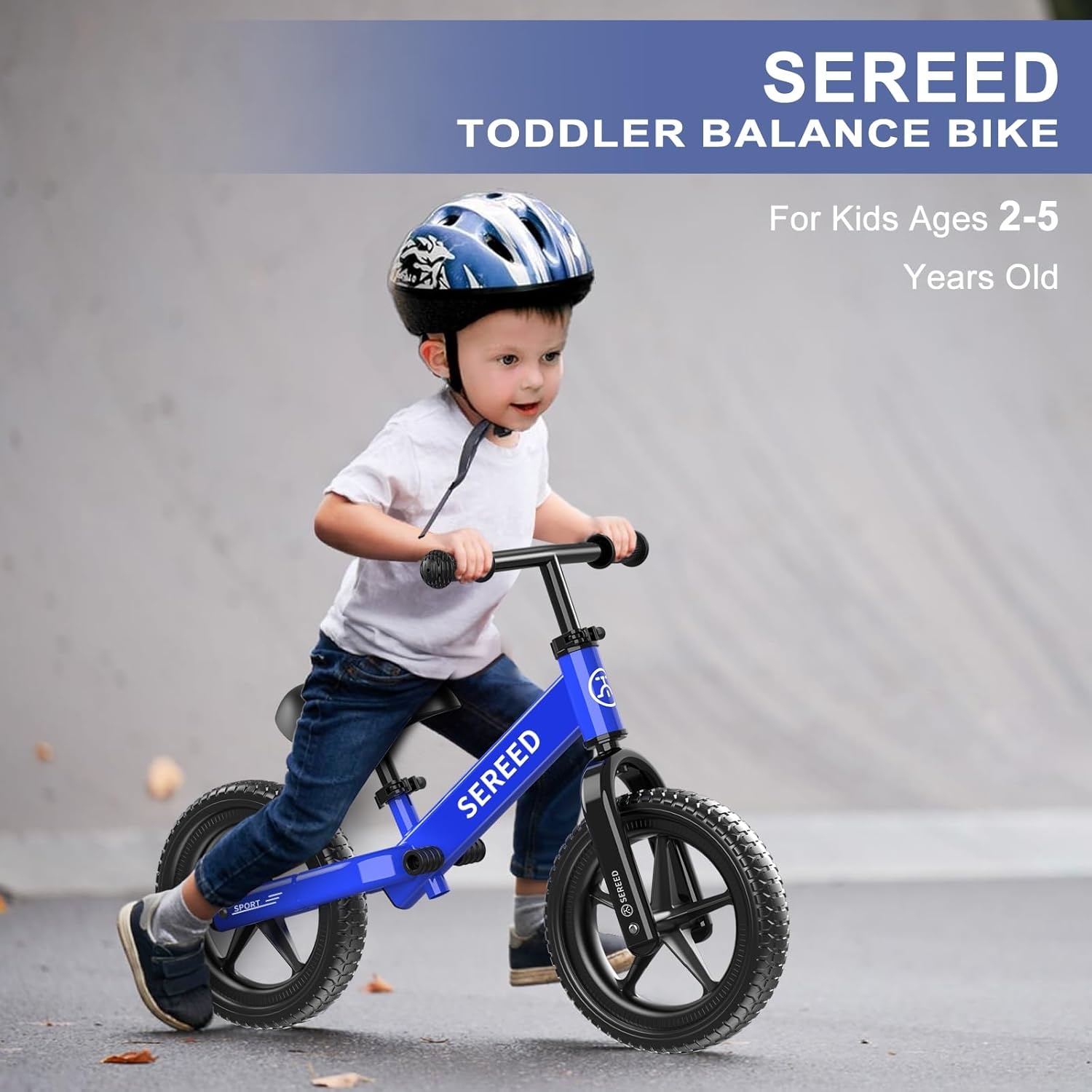 SEREED Toddler Balance Bike 2 Year Old, No Pedal Kids Toy Bike for 2-5 Years Old, Tool-Free Adjustment, Gift for 2-3 Girls, Customize Plate with 3pcs Stickers (Black)(Blue) - view 3