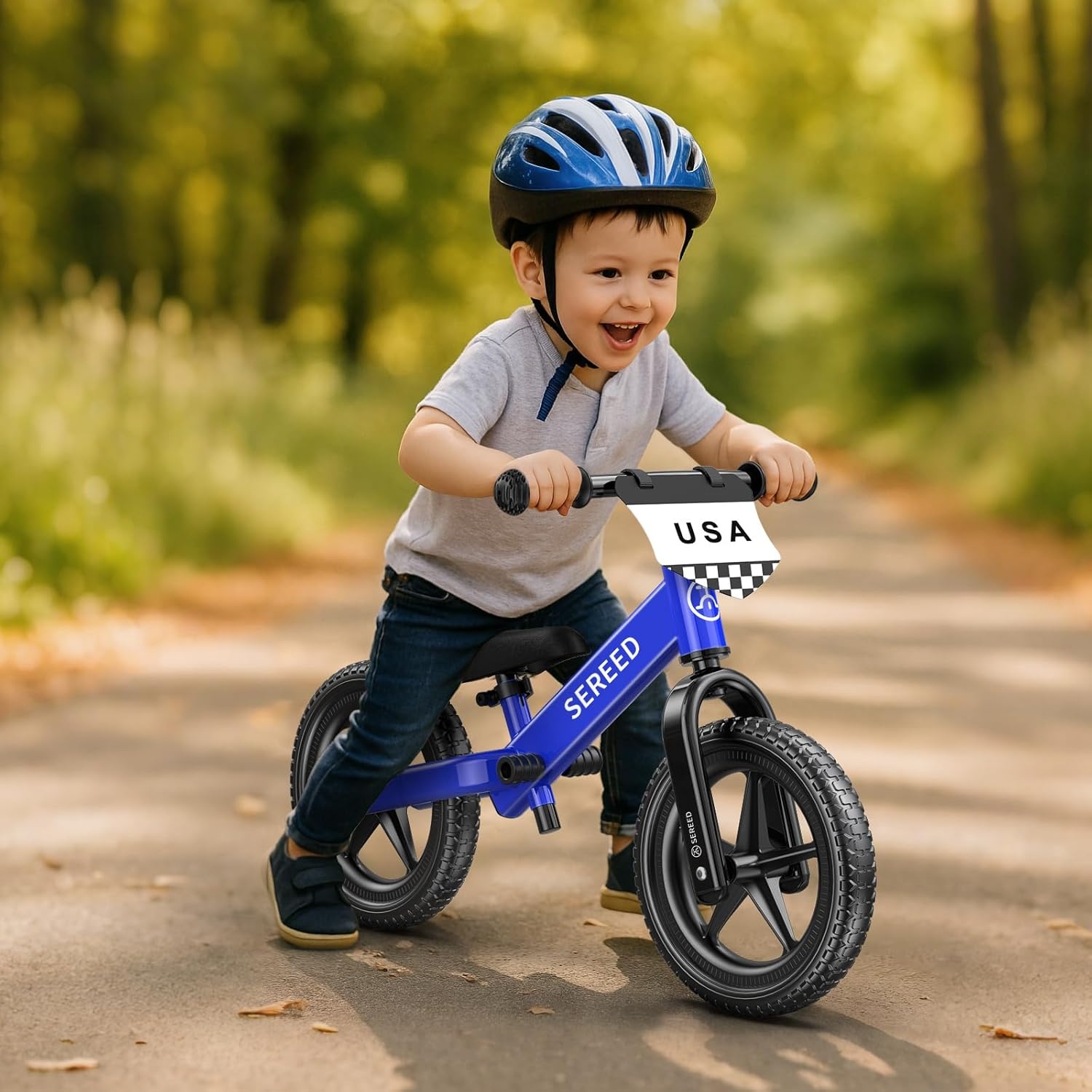 SEREED Toddler Balance Bike 2 Year Old, No Pedal Kids Toy Bike for 2-5 Years Old, Tool-Free Adjustment, Gift for 2-3 Girls, Customize Plate with 3pcs Stickers (Black)(Blue) - view 7