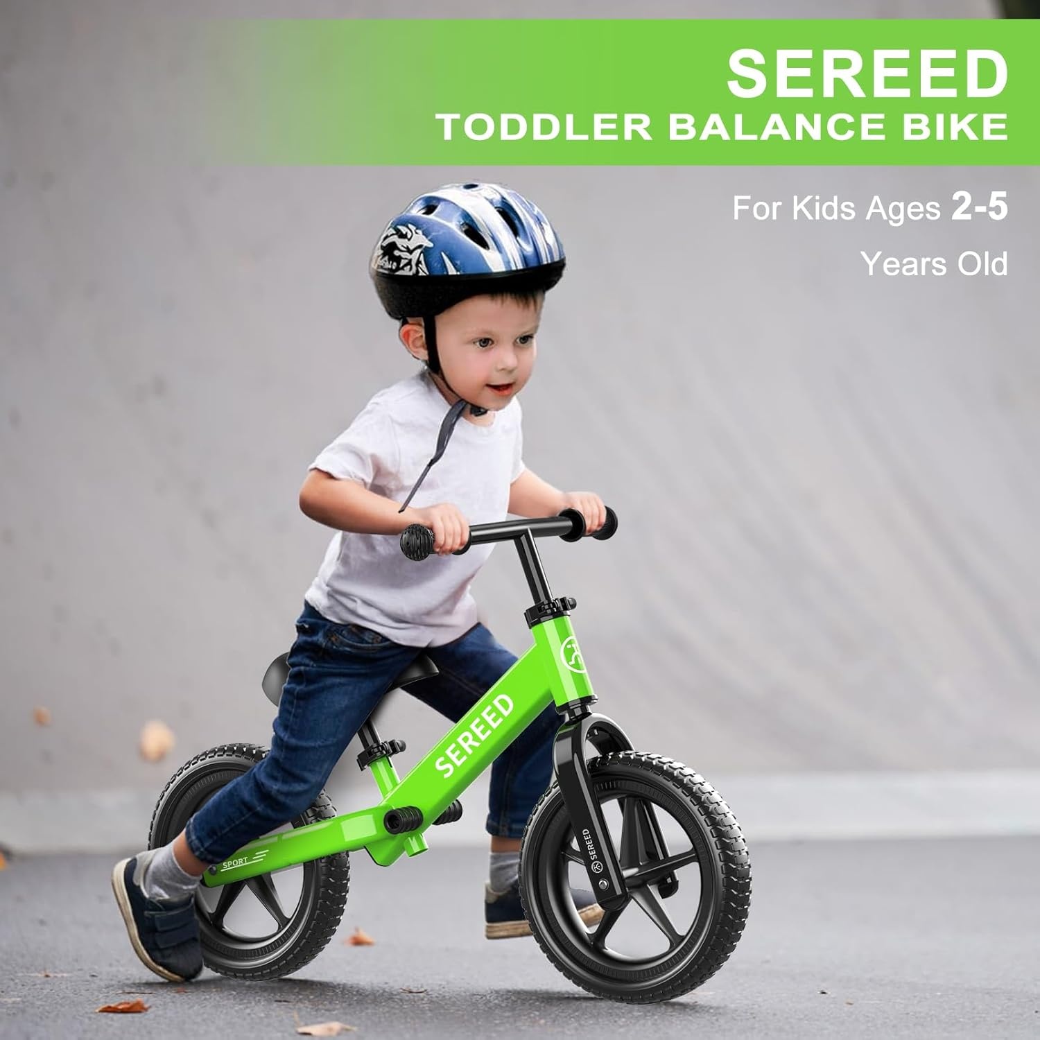SEREED Toddler Balance Bike 2 Year Old, No Pedal Kids Toy Bike for 2-5 Years Old, Tool-Free Adjustment, Gift for 2-3 Girls, Customize Plate with 3pcs Stickers (Black)(Green) - view 3