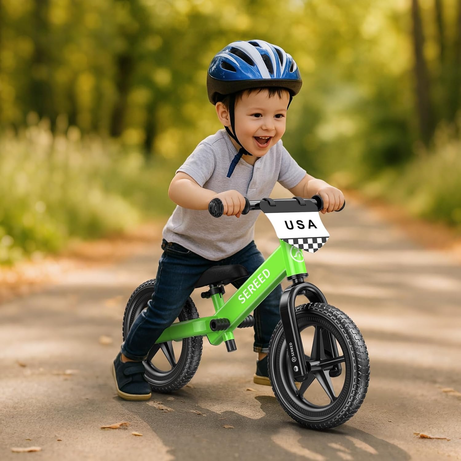 SEREED Toddler Balance Bike 2 Year Old, No Pedal Kids Toy Bike for 2-5 Years Old, Tool-Free Adjustment, Gift for 2-3 Girls, Customize Plate with 3pcs Stickers (Black)(Green) - view 7