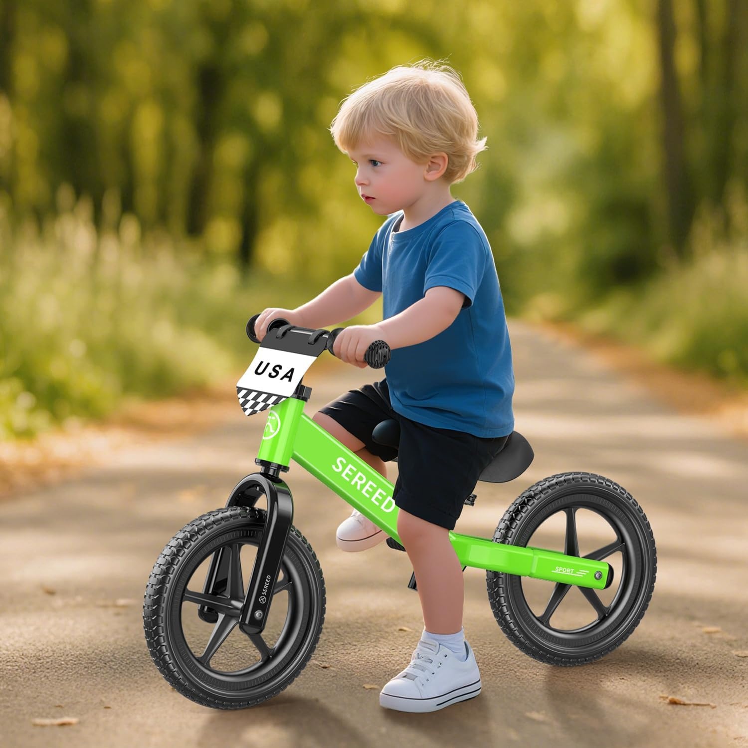 SEREED Toddler Balance Bike 2 Year Old, No Pedal Kids Toy Bike for 2-5 Years Old, Tool-Free Adjustment, Gift for 2-3 Girls, Customize Plate with 3pcs Stickers (Black)(Green) - view 8