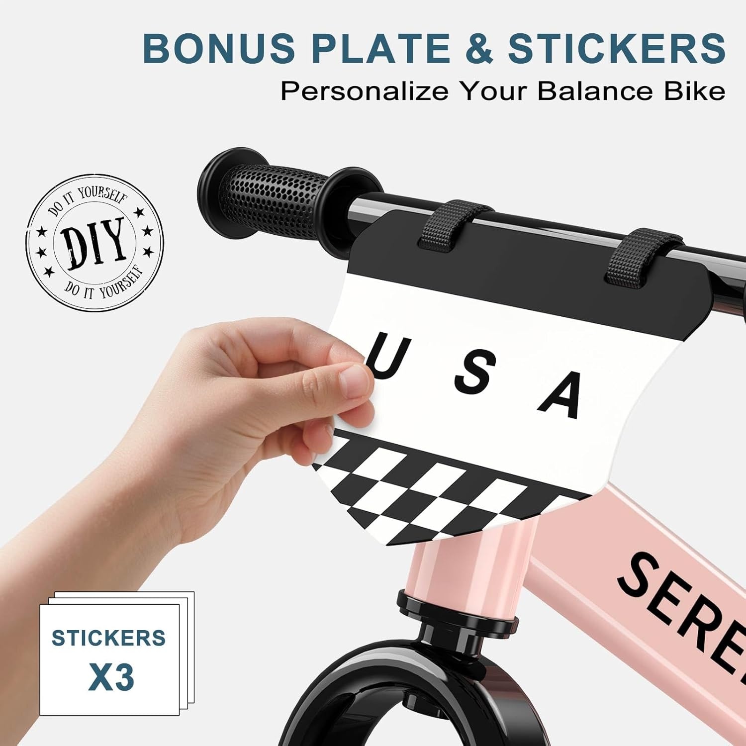 SEREED Toddler Balance Bike 2 Year Old, No Pedal Kids Toy Bike for 2-5 Years Old, Tool-Free Adjustment, Gift for 2-3 Girls, Customize Plate with 3pcs Stickers (Black)(Pink)