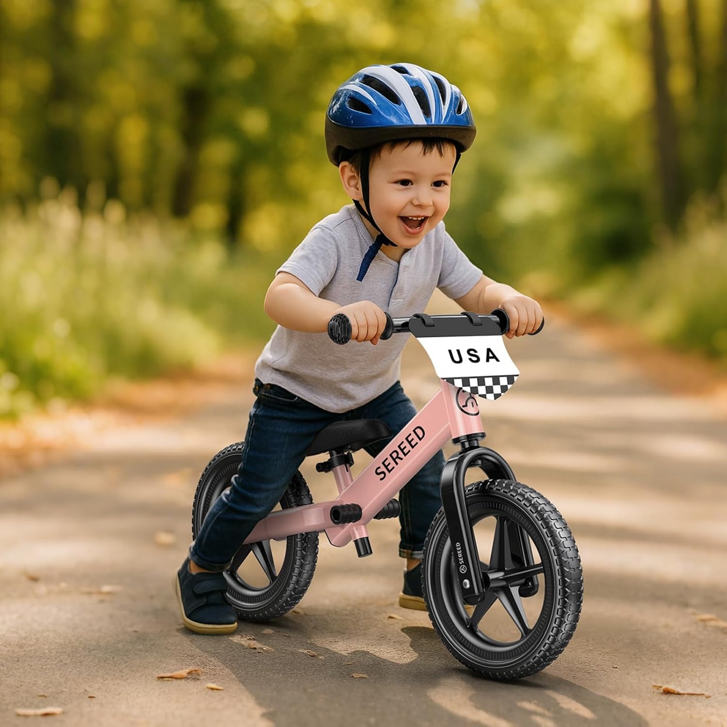 SEREED Toddler Balance Bike 2 Year Old, No Pedal Kids Toy Bike for 2-5 Years Old, Tool-Free Adjustment, Gift for 2-3 Girls, Customize Plate with 3pcs Stickers (Black)(Pink) - view 7