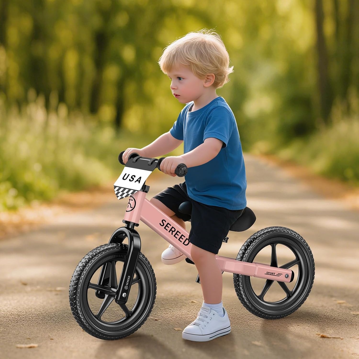 SEREED Toddler Balance Bike 2 Year Old, No Pedal Kids Toy Bike for 2-5 Years Old, Tool-Free Adjustment, Gift for 2-3 Girls, Customize Plate with 3pcs Stickers (Black)(Pink) - view 8