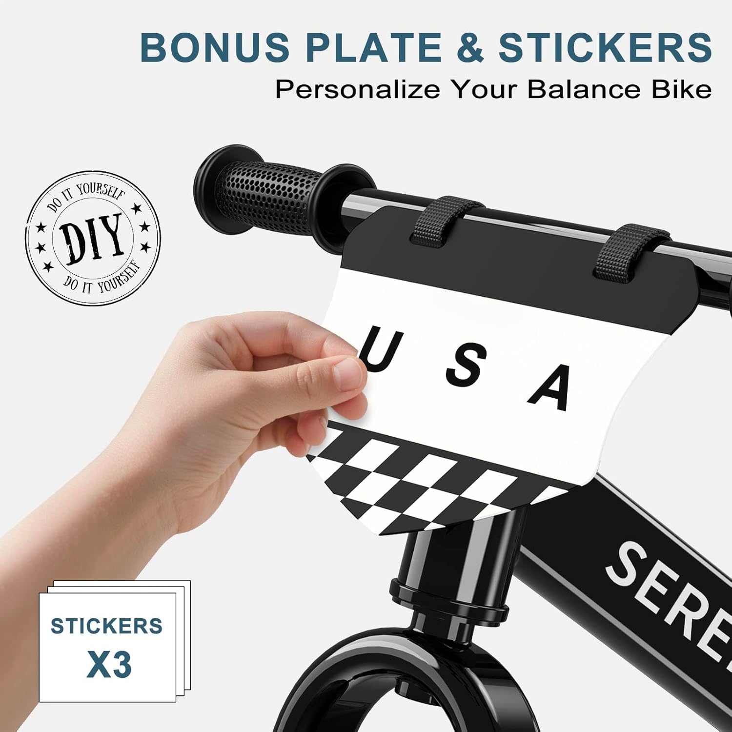 SEREED Toddler Balance Bike 2 Year Old, No Pedal Kids Toy Bike for 2-5 Years Old, Tool-Free Adjustment, Gift for 2-3 Girls, Customize Plate with 3pcs Stickers (Black)(Black)