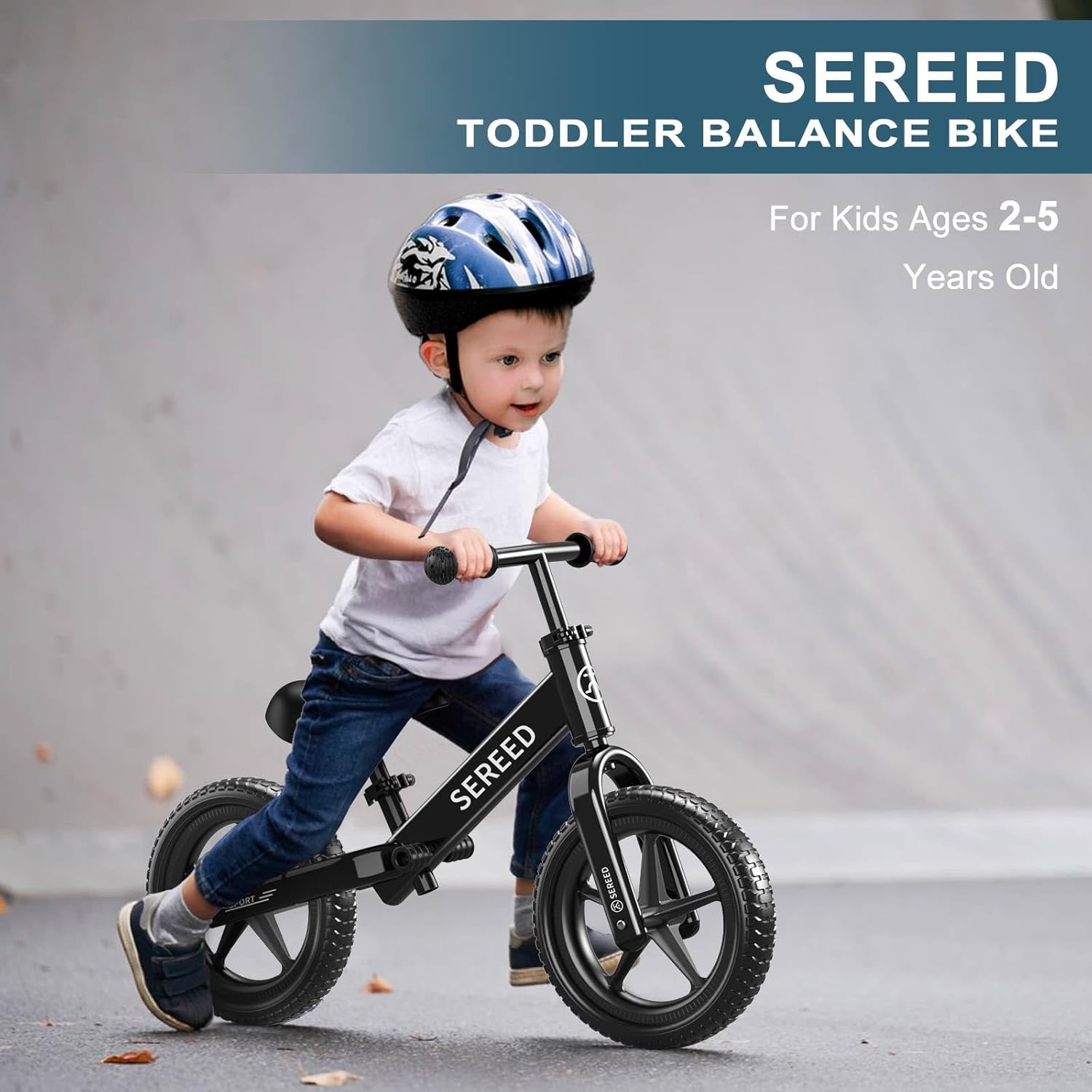 SEREED Toddler Balance Bike 2 Year Old, No Pedal Kids Toy Bike for 2-5 Years Old, Tool-Free Adjustment, Gift for 2-3 Girls, Customize Plate with 3pcs Stickers (Black)(Black) - view 3