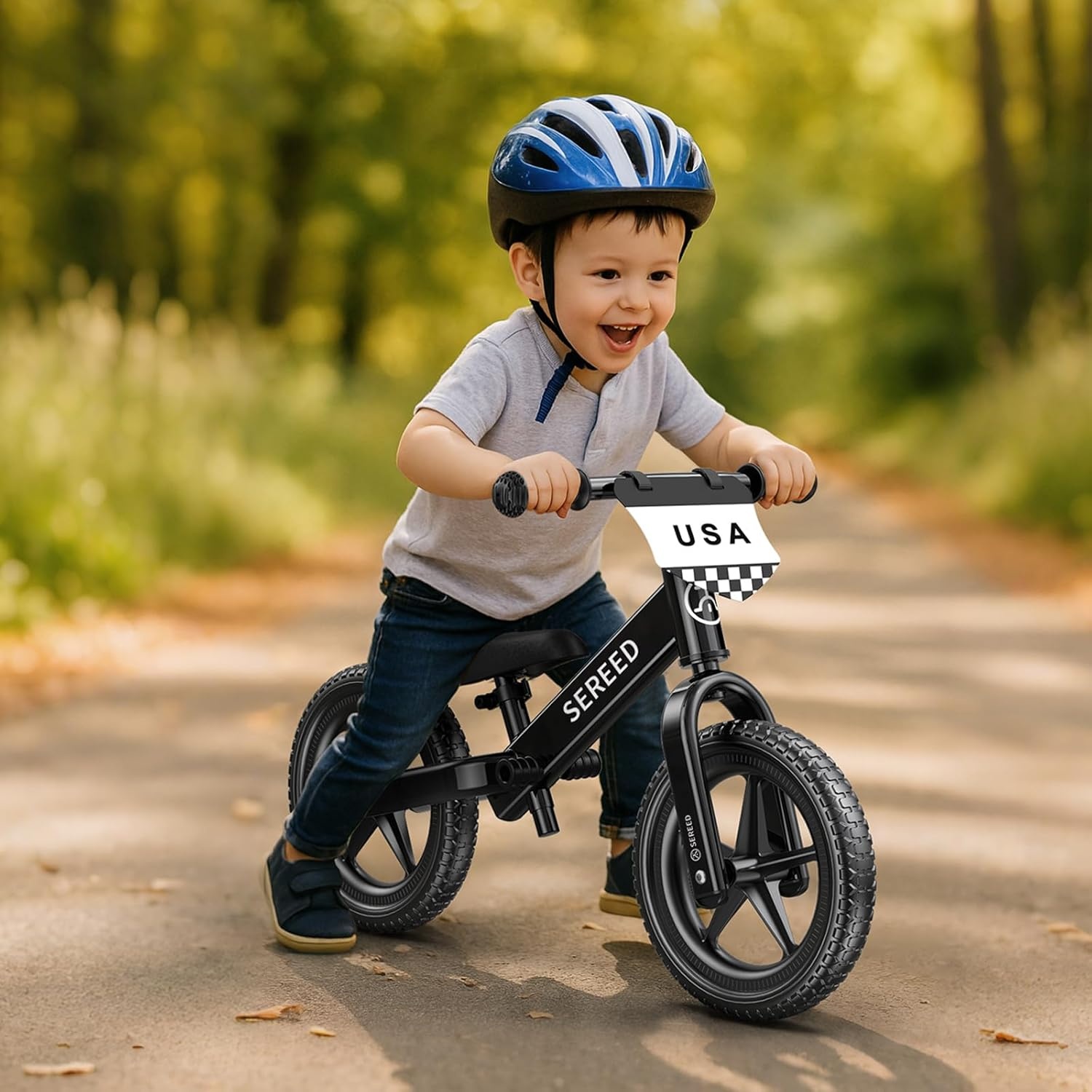SEREED Toddler Balance Bike 2 Year Old, No Pedal Kids Toy Bike for 2-5 Years Old, Tool-Free Adjustment, Gift for 2-3 Girls, Customize Plate with 3pcs Stickers (Black)(Black) - view 7
