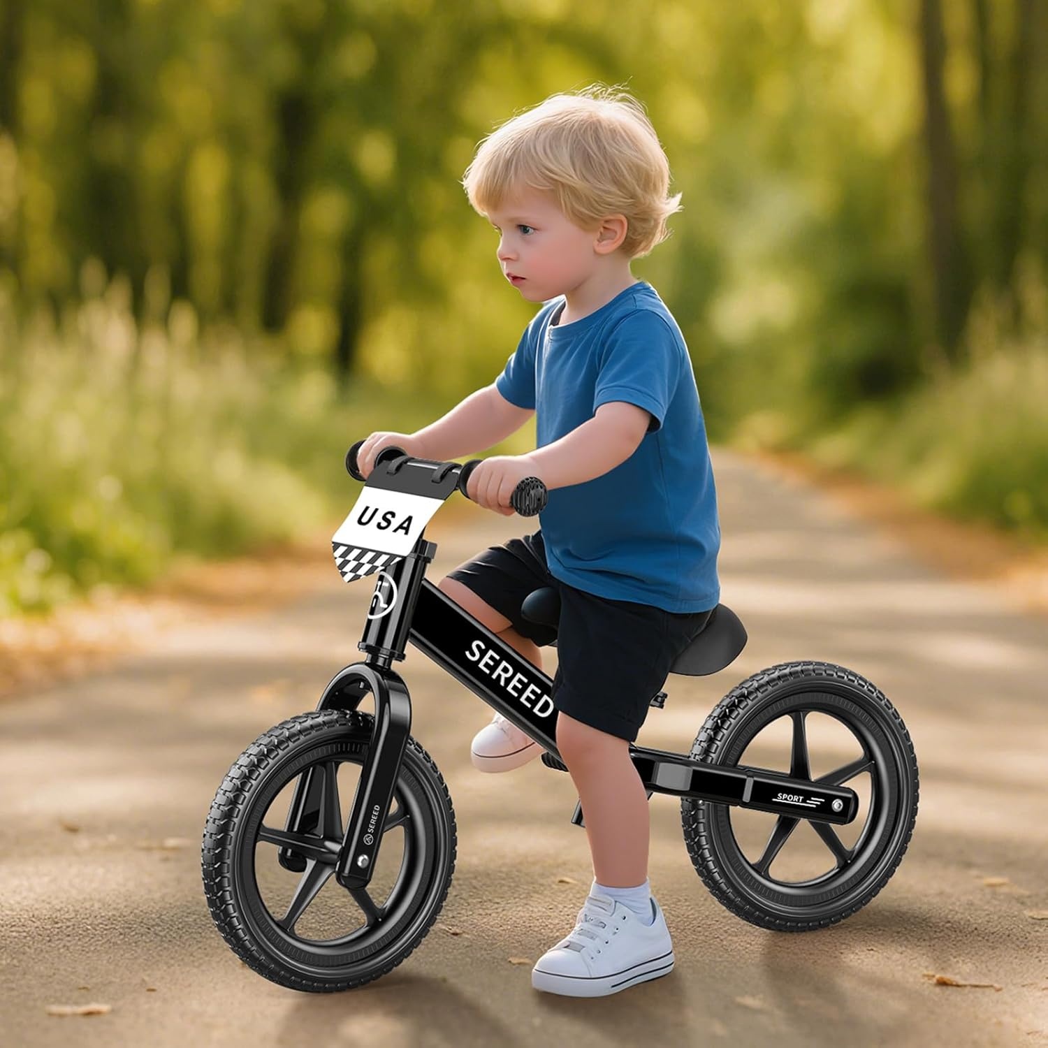 SEREED Toddler Balance Bike 2 Year Old, No Pedal Kids Toy Bike for 2-5 Years Old, Tool-Free Adjustment, Gift for 2-3 Girls, Customize Plate with 3pcs Stickers (Black)(Black) - view 8